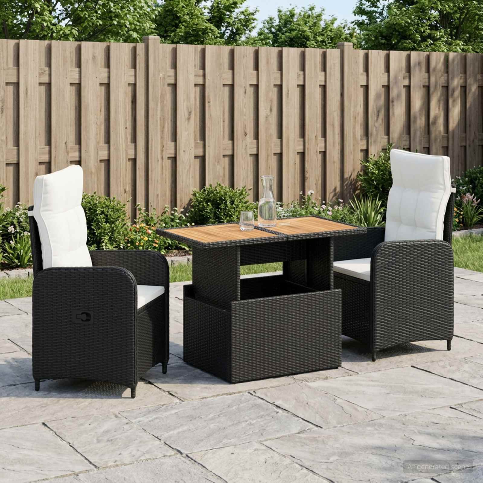 Outdoortisch-Set 3 stk. Schwarz und Cremeweiß