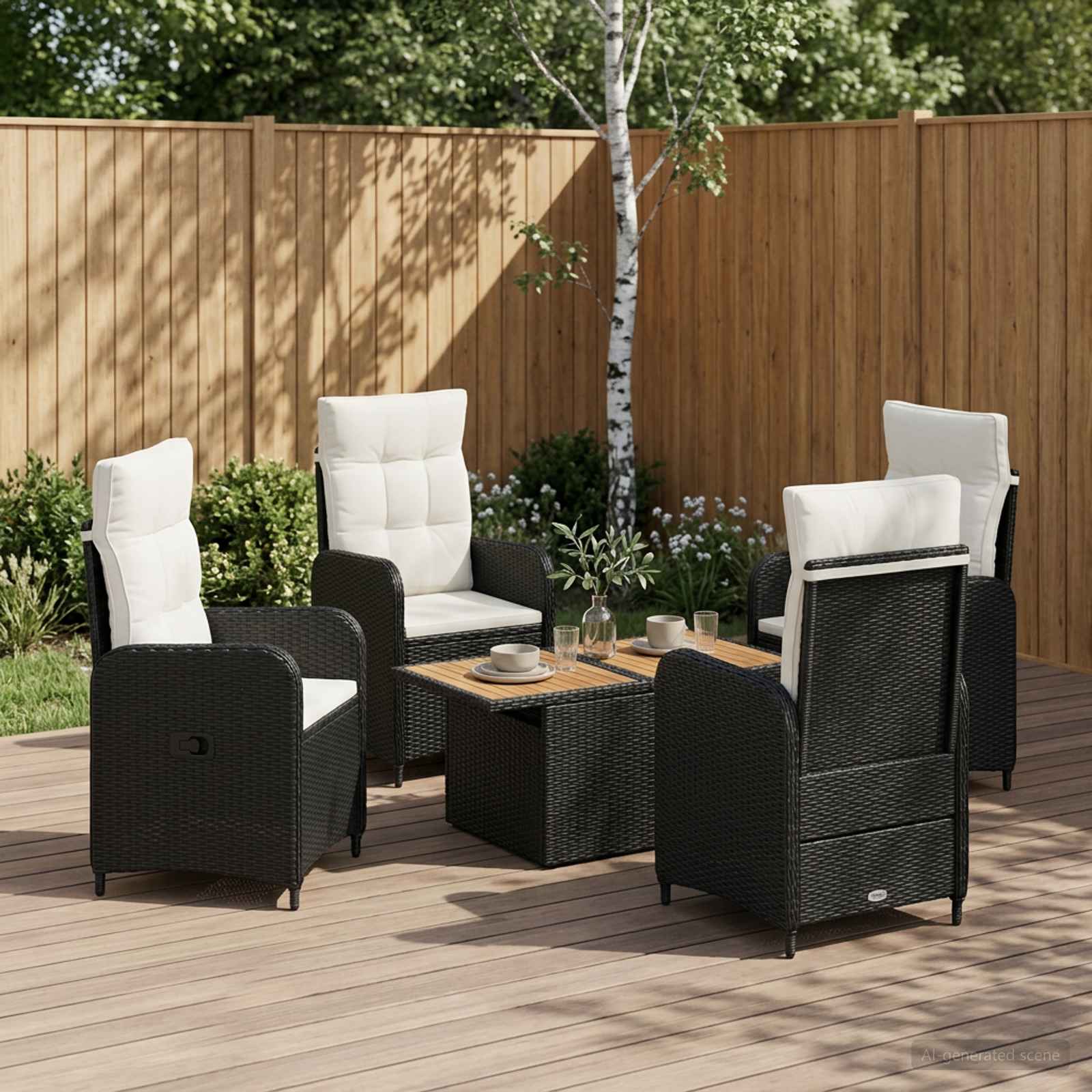 Outdoortisch-Set 5 stk. Schwarz und Cremeweiß
