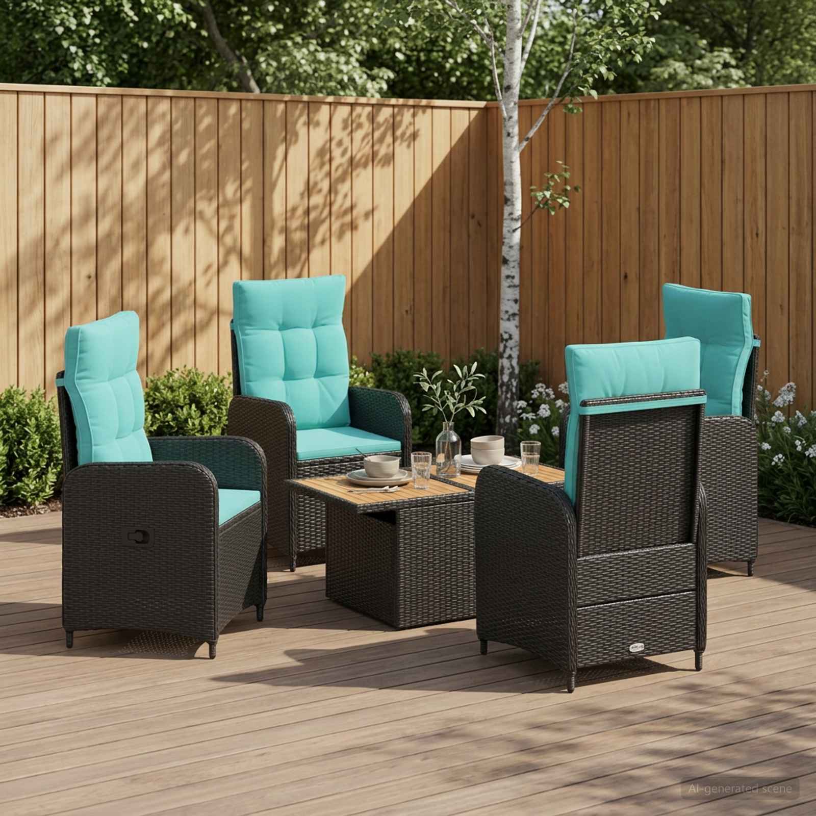 Outdoortisch-Set 5 stk. Poly-Rattan