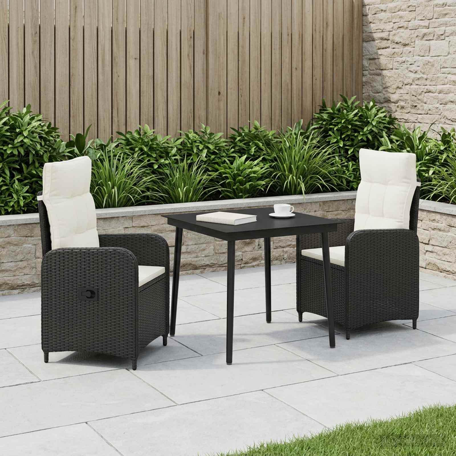 Sofa-Tischset 3 stk. Schwarz und Cremeweiß