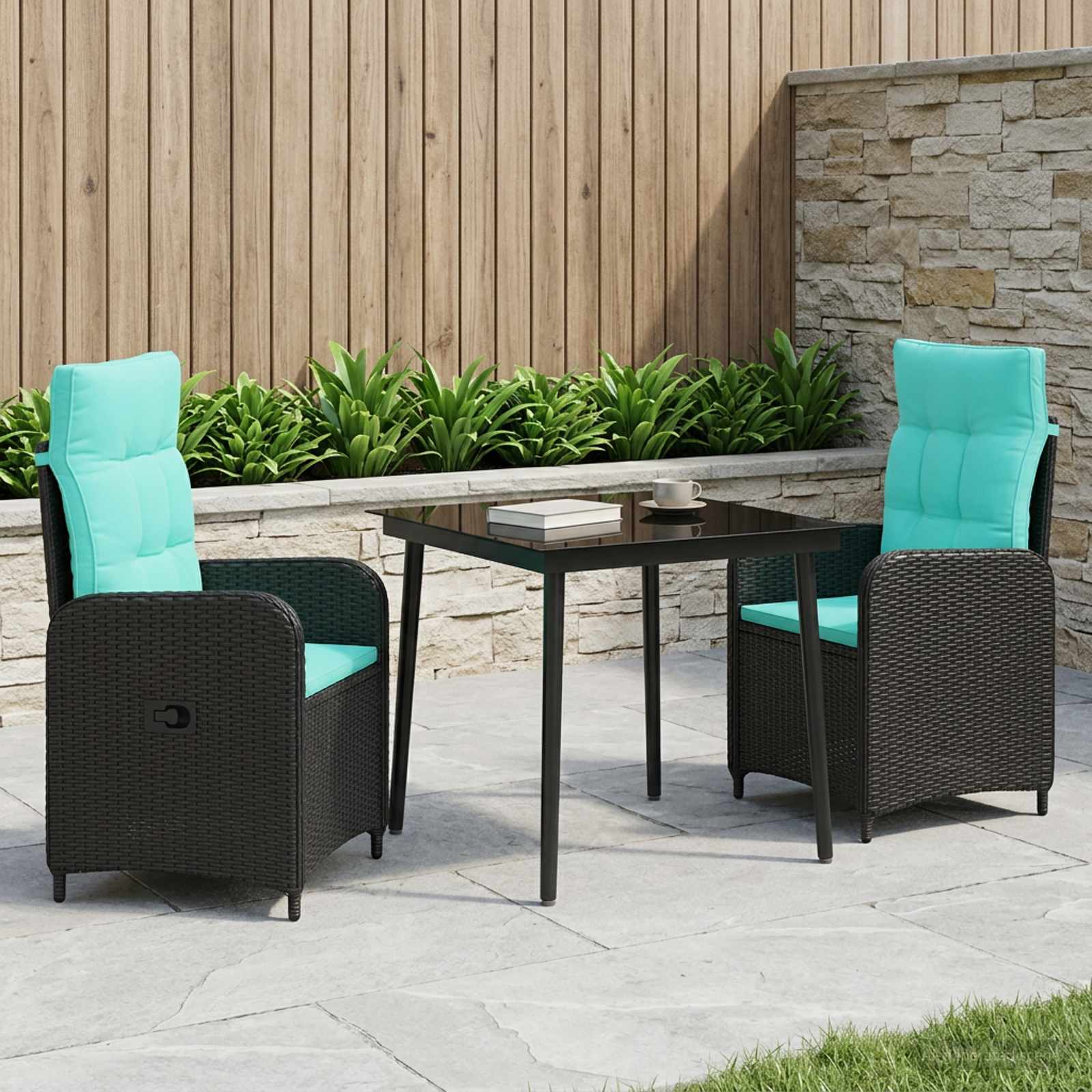Sofa-Tischset 3 stk. PE Rattan und pulverbeschichteter Stahl