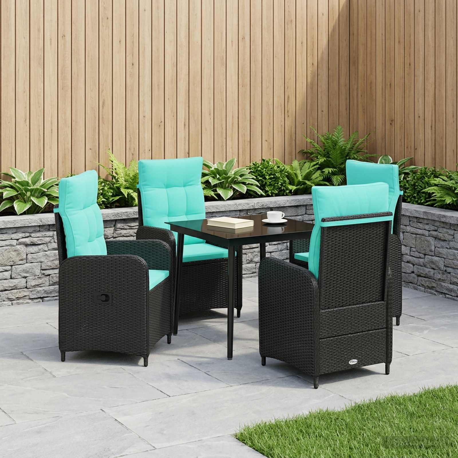 Sofa-Tischset 5 stk. PE Rattan und pulverbeschichteter Stahl