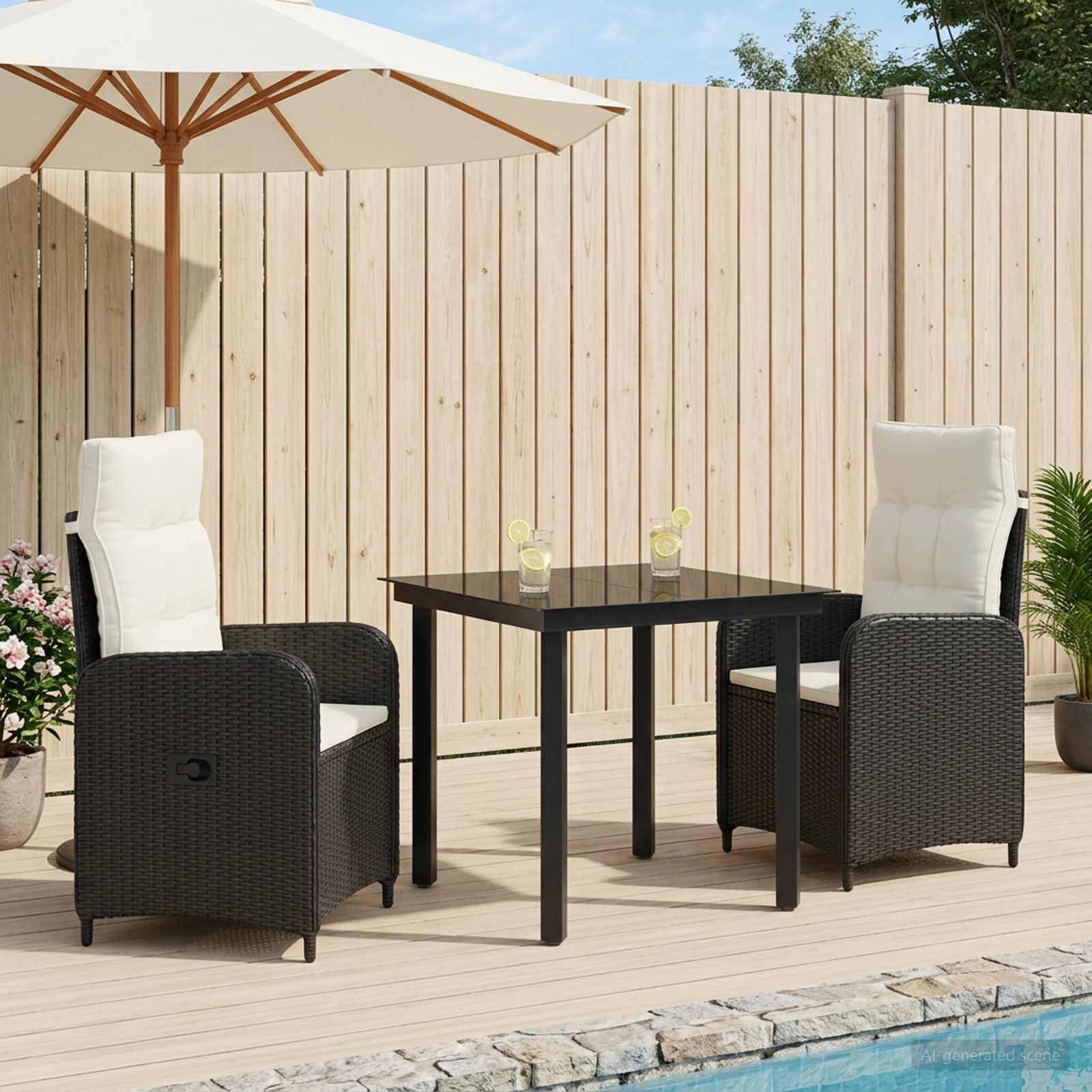 Garten Essgruppe 3 stk. Schwarz und Cremeweiß