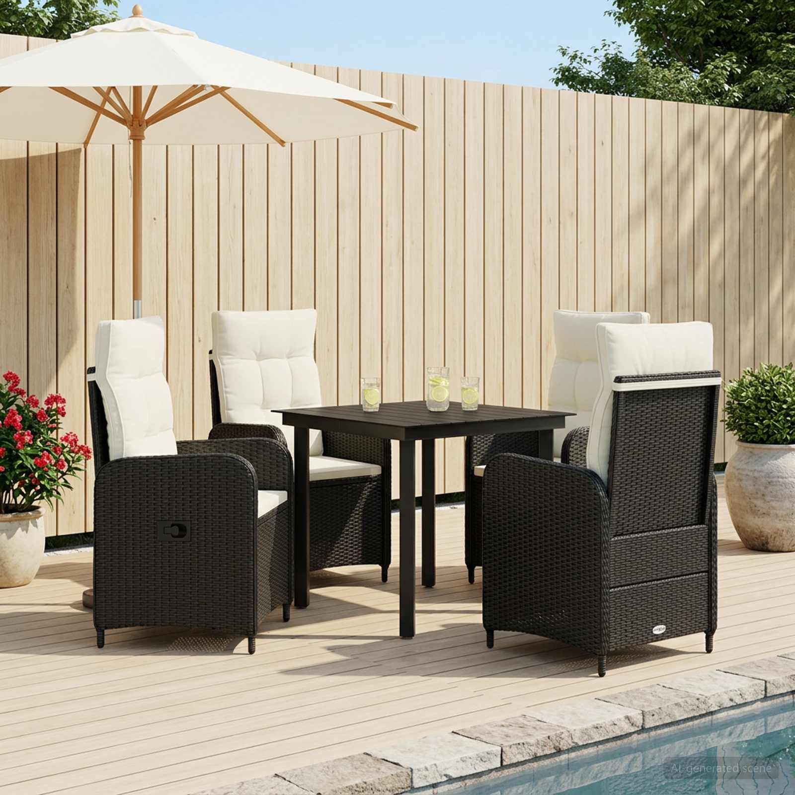Garten Essgruppe 5 stk. Schwarz und Cremeweiß