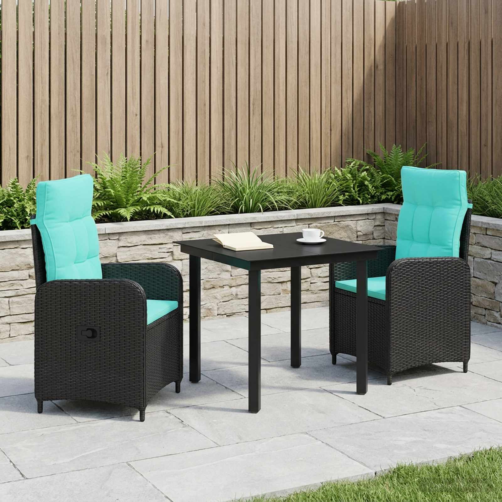 Garten Essgruppe 3 stk. PE Rattan und pulverbeschichteter Stahl