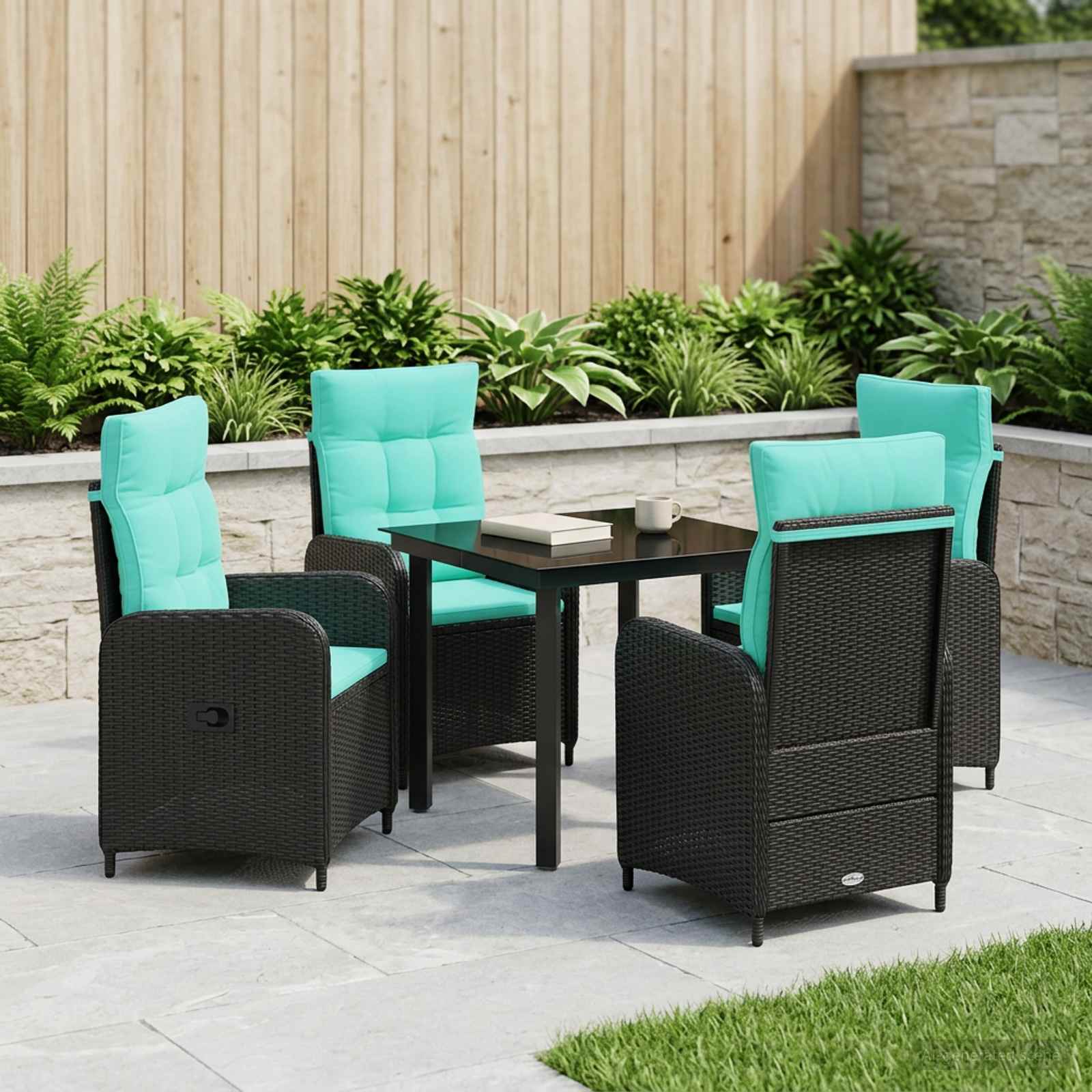 Garten Essgruppe 5 stk. PE Rattan und pulverbeschichteter Stahl