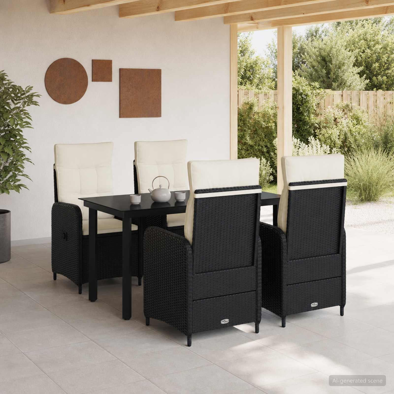 Garten Essgruppe 5 stk. Schwarz und Cremeweiß