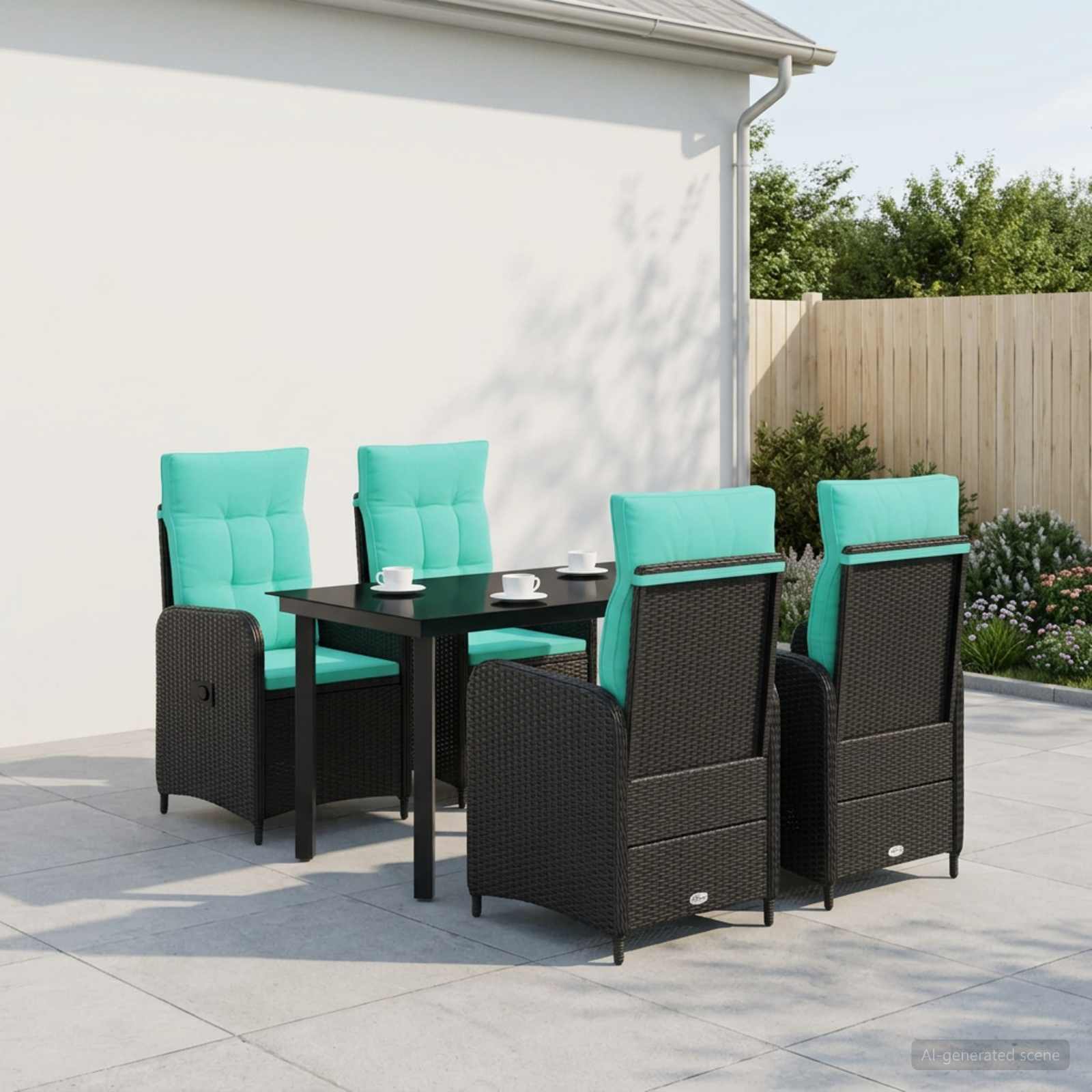 Garten Essgruppe 5 stk. PE Rattan und pulverbeschichteter Stahl