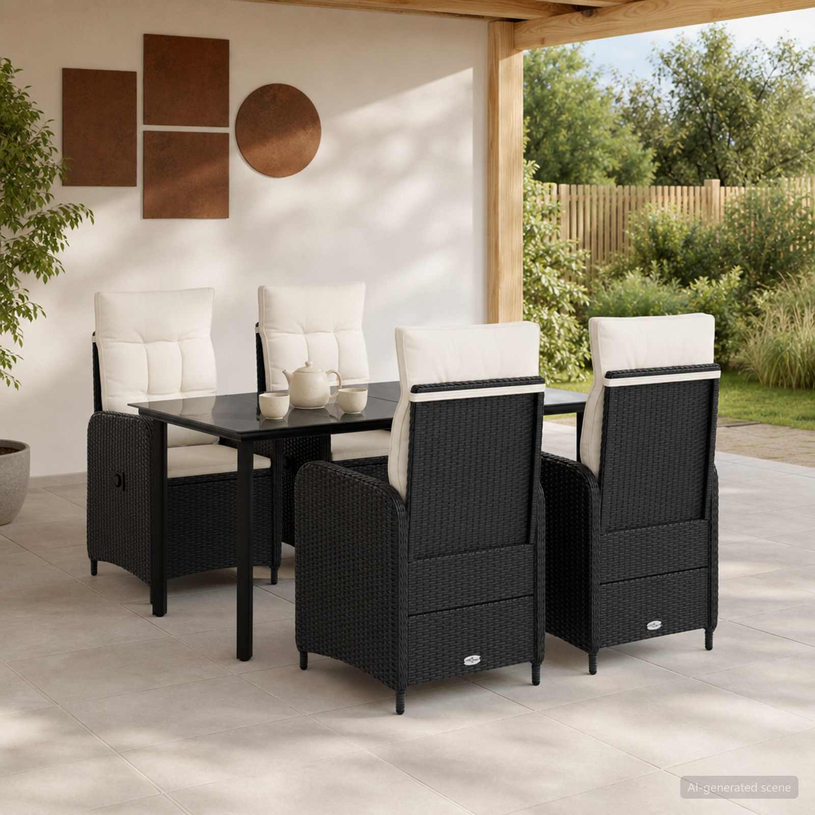 Garten Essgruppe 5 stk. Schwarz und Cremeweiß