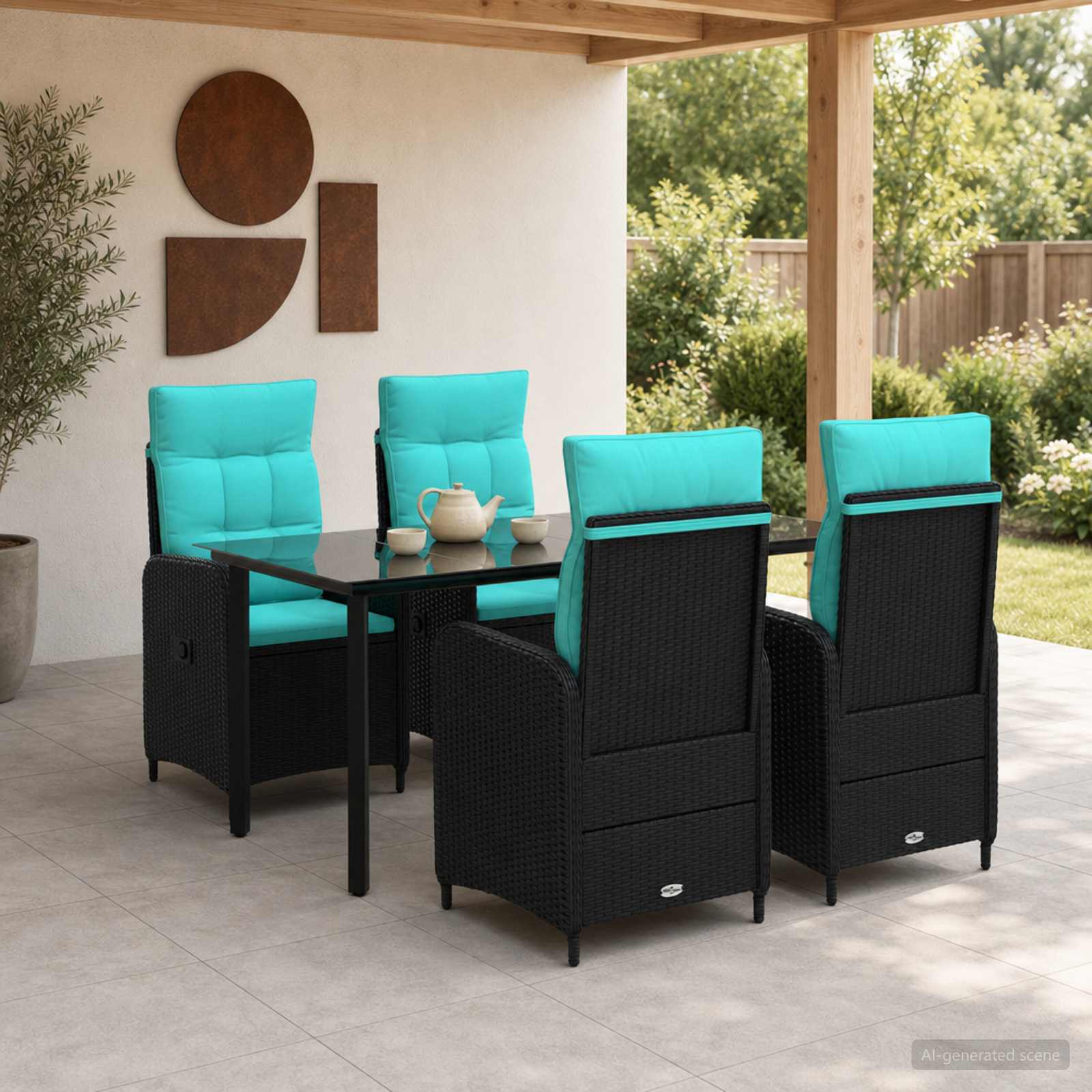 Garten Essgruppe 5 stk. PE Rattan und pulverbeschichteter Stahl