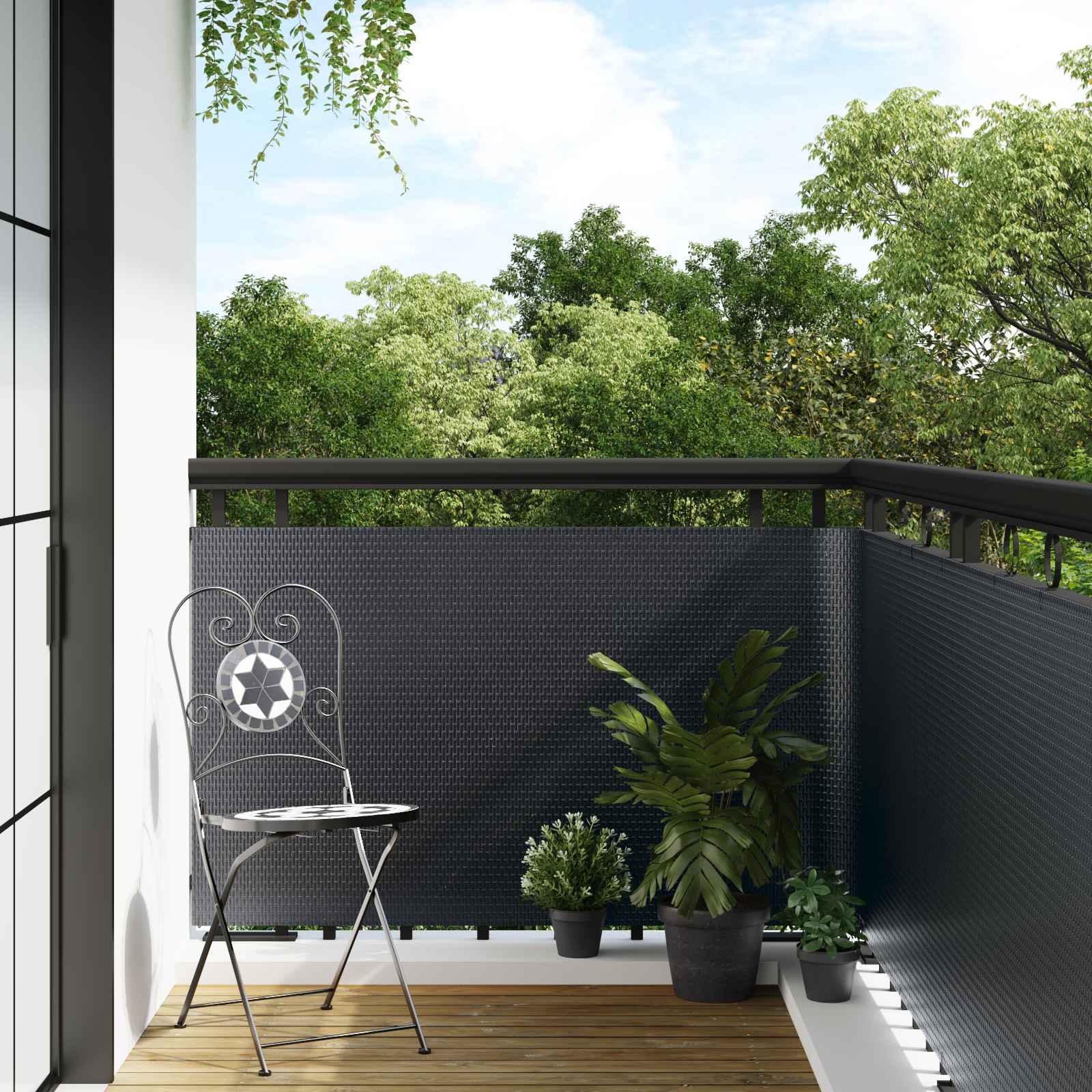 Balkonsichtschutz Dunkelgrau 300 x 100 cm Poly-Rattan
