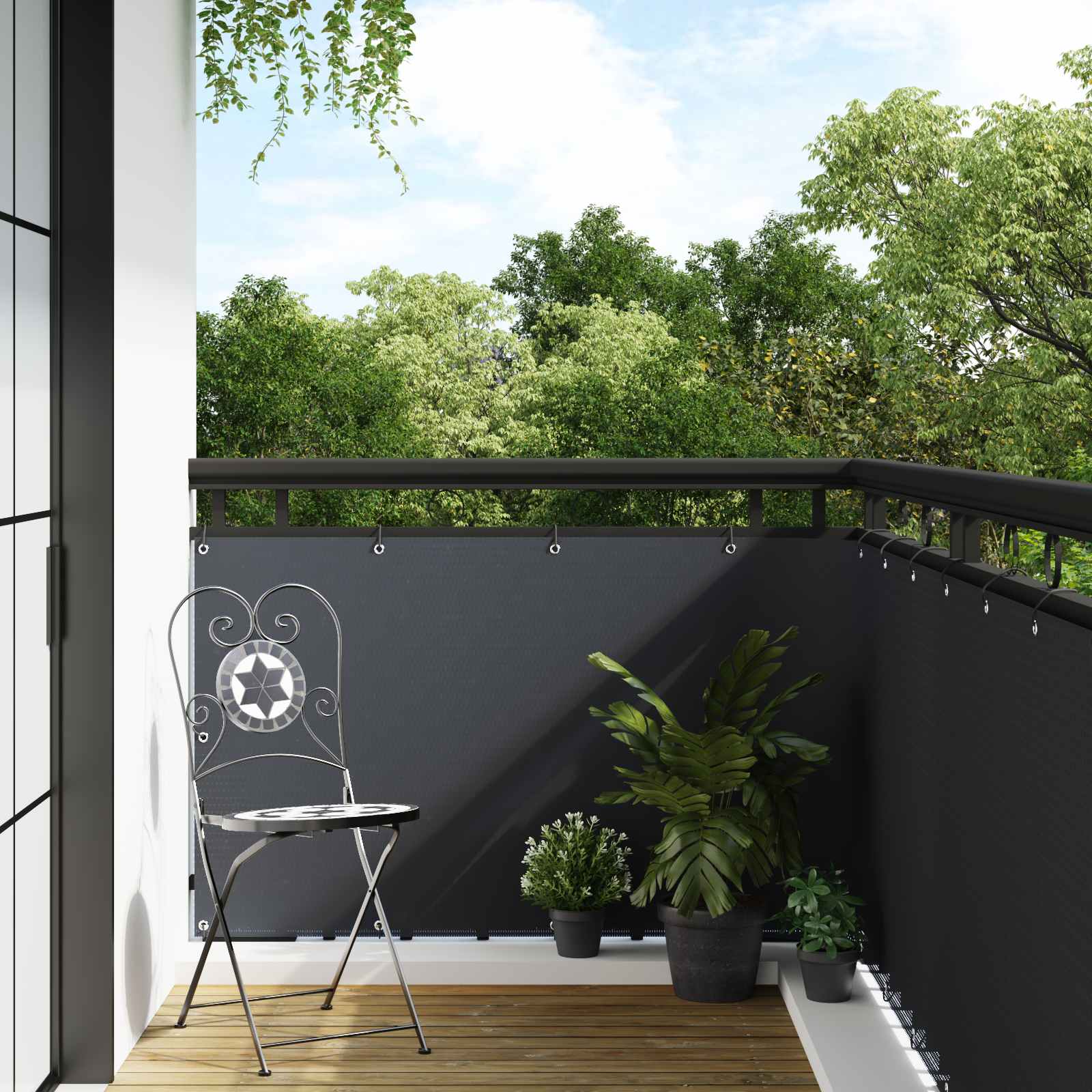 Balkonsichtschutz mit Ösen 300 x 100 cm Poly-Rattan Anthrazit