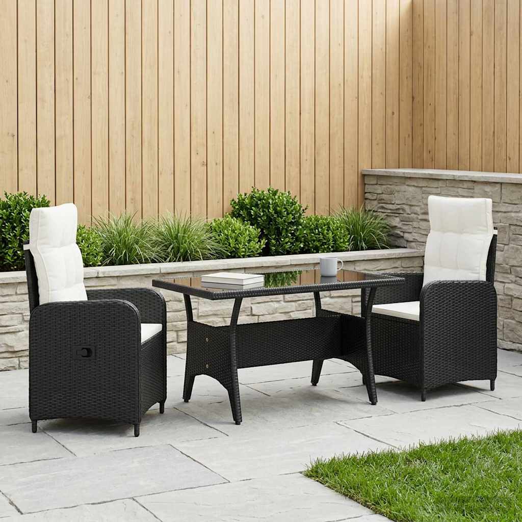 Outdoortisch-Set 3 stk. Schwarz und Cremeweiß Poly-Rattan