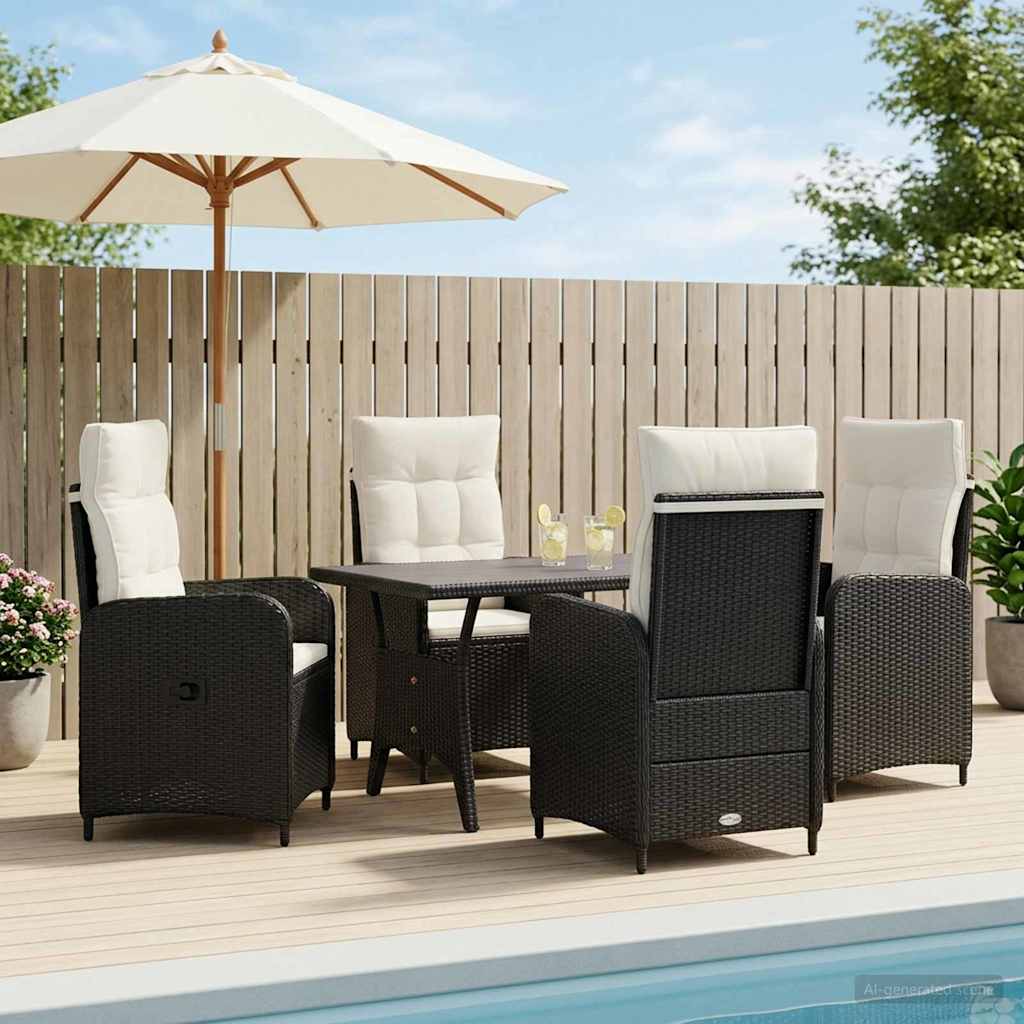 Outdoortisch-Set 5 stk. Schwarz und Cremeweiß Poly-Rattan