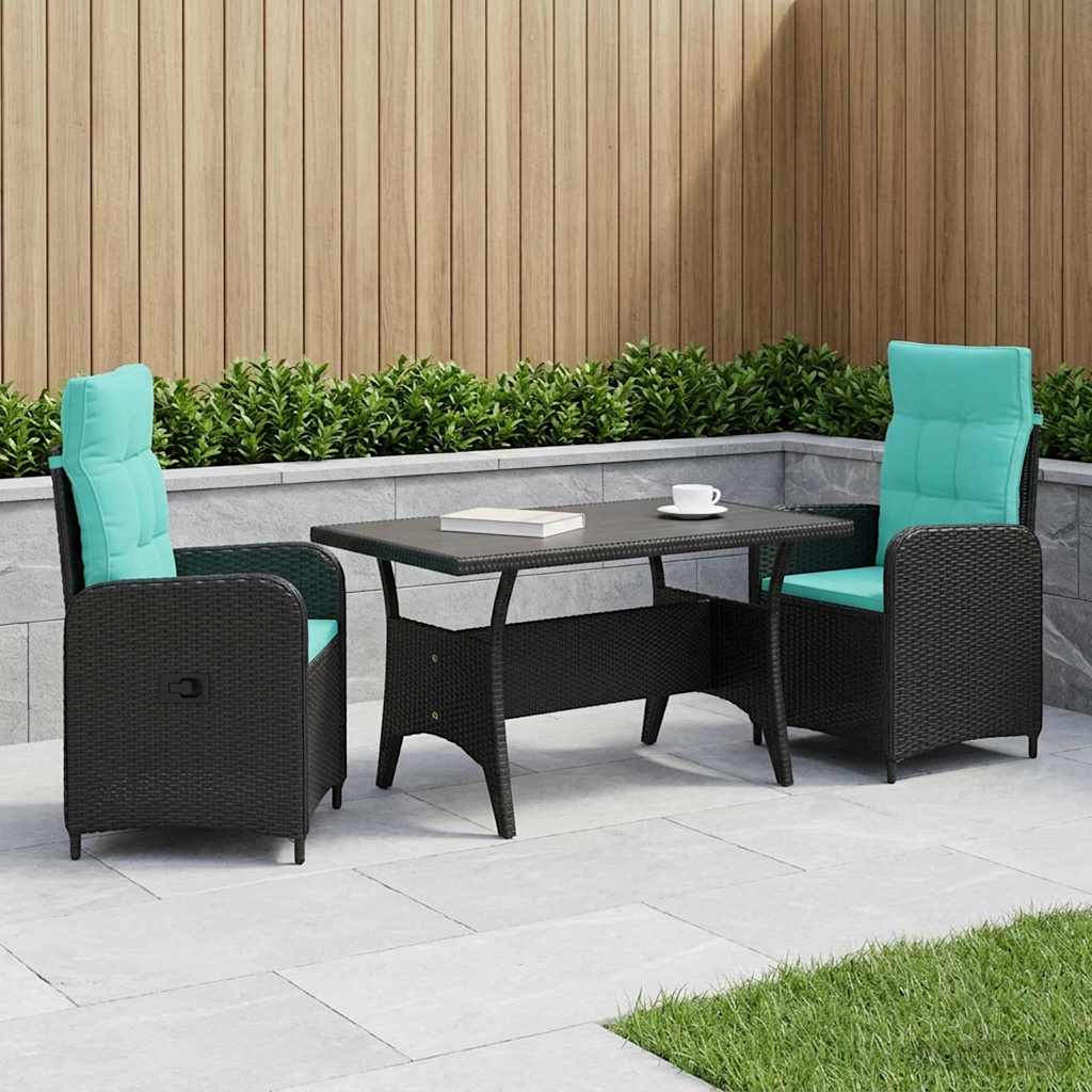 Outdoortisch-Set 3 stk. Schwarz und Türkis Poly-Rattan