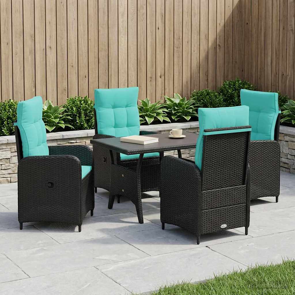 Outdoortisch-Set 5 stk. Schwarz und Türkis Poly-Rattan