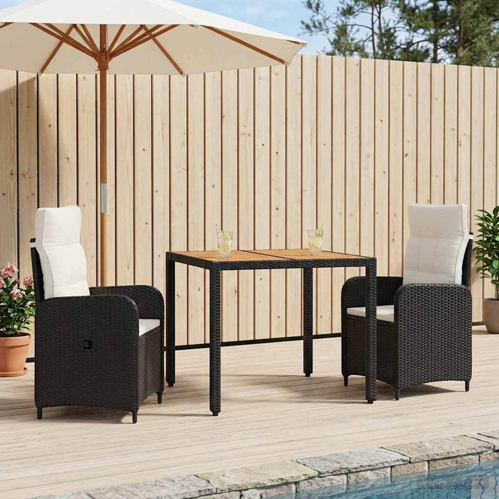 Outdoortisch-Set 3 stk. Schwarz und Cremeweiß