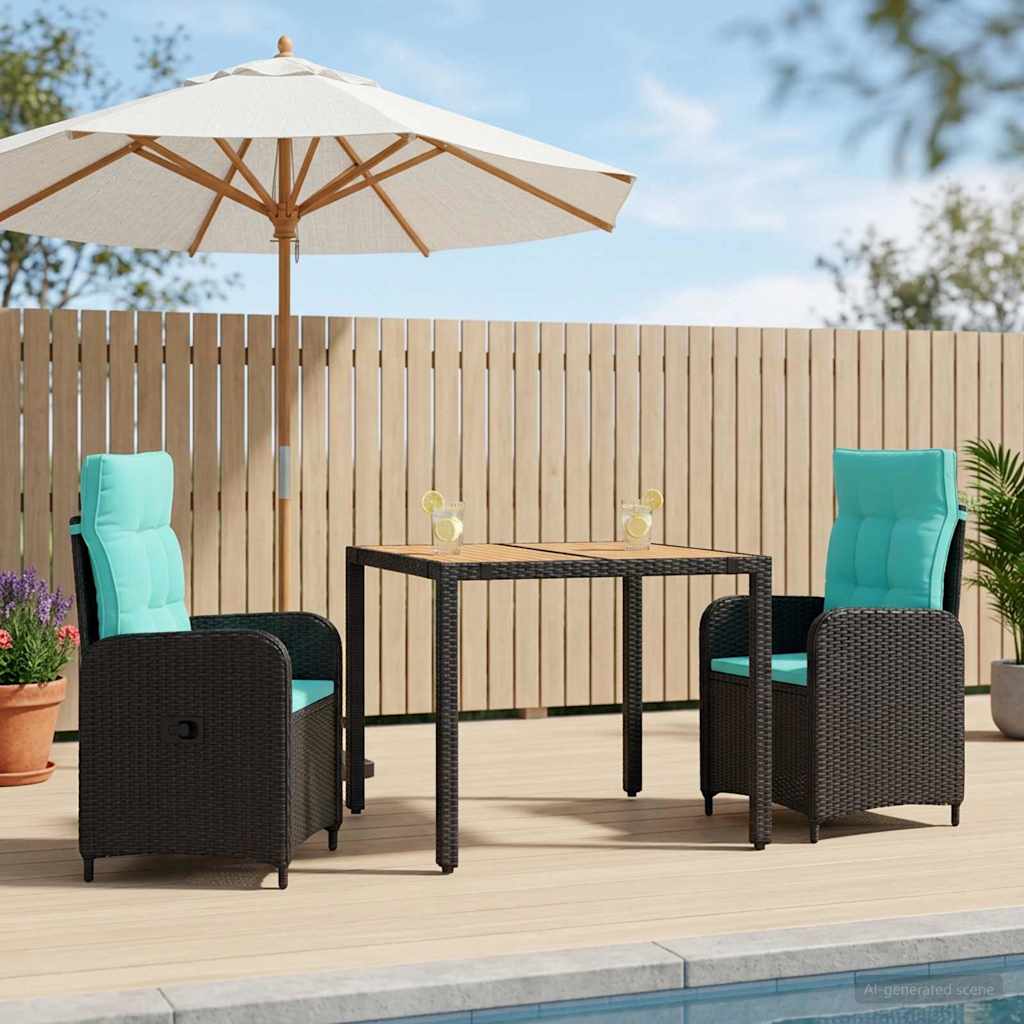 Outdoortisch-Set 3 stk. PE Rattan und pulverbeschichteter Stahl