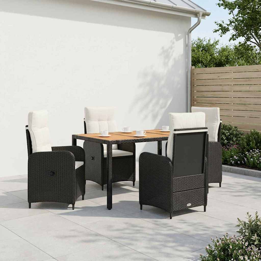 Outdoortisch-Set 5 stk. Schwarz und Cremeweiß