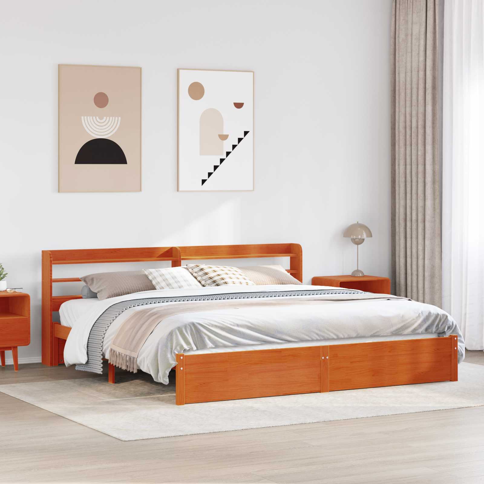 Bettrahmen mit Regal Wachsbraun 180 x 200 cm Massivholz Kiefer