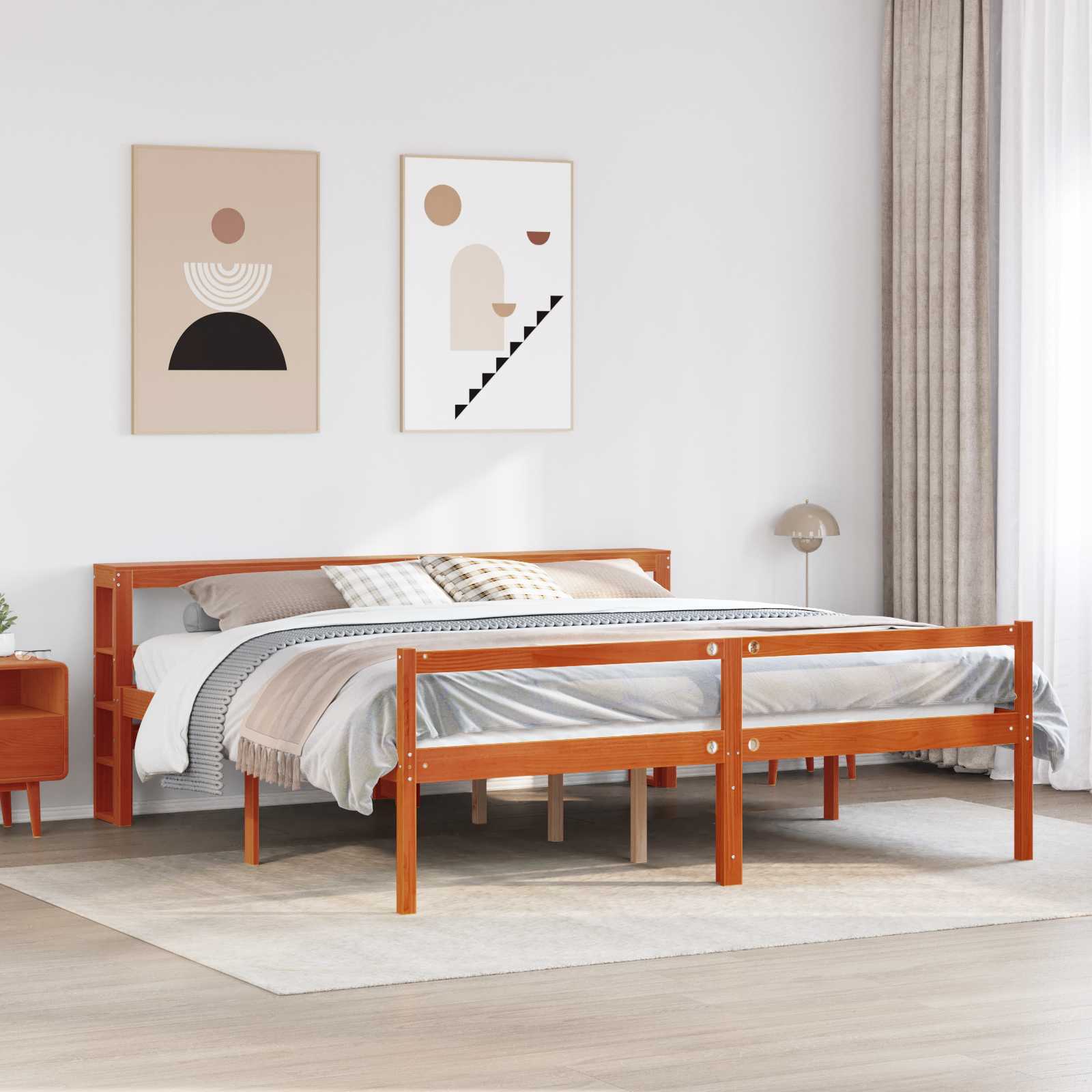 Bettrahmen mit Regal 2 Stk. Wachsbraun Massivholz Kiefer