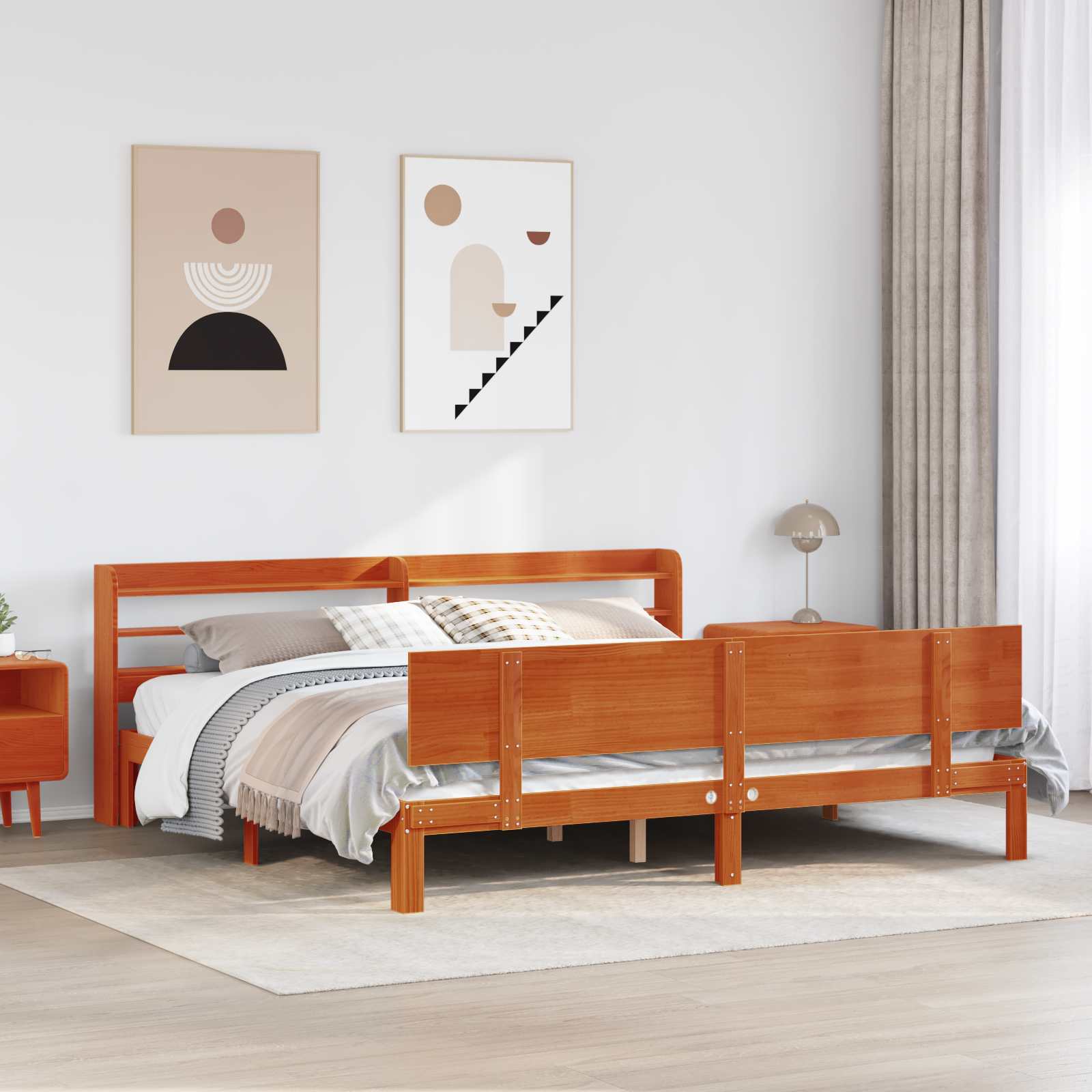 Bettrahmen mit Regal 2 stk. Wachsbraun Massivholz Kiefer