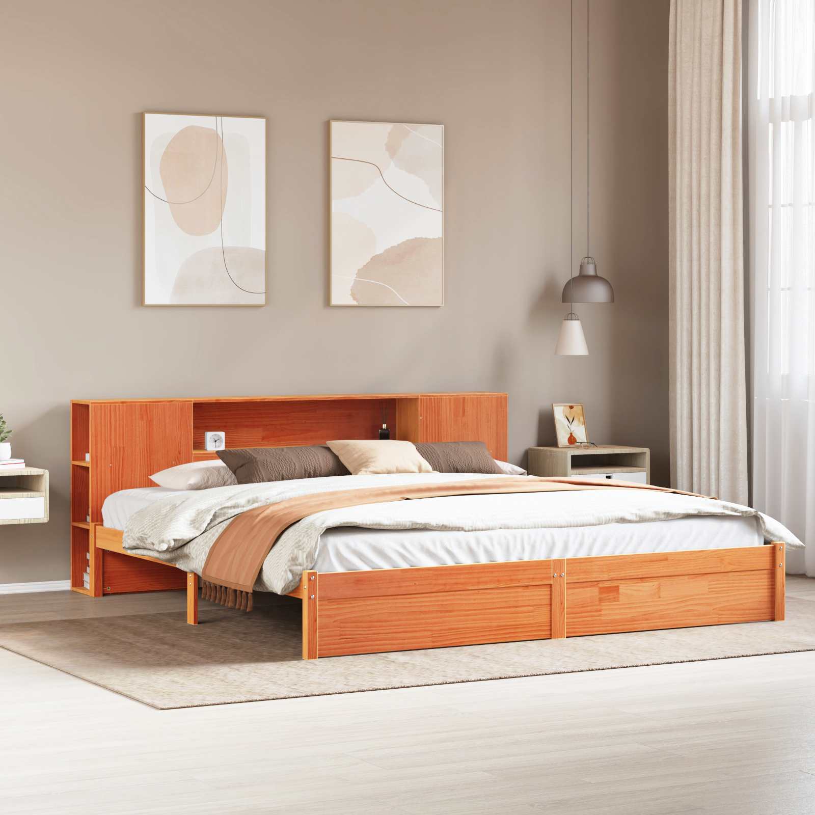 Bettgestell mit Aufbewahrungskopfteil Wachsbraun 200 x 200 cm