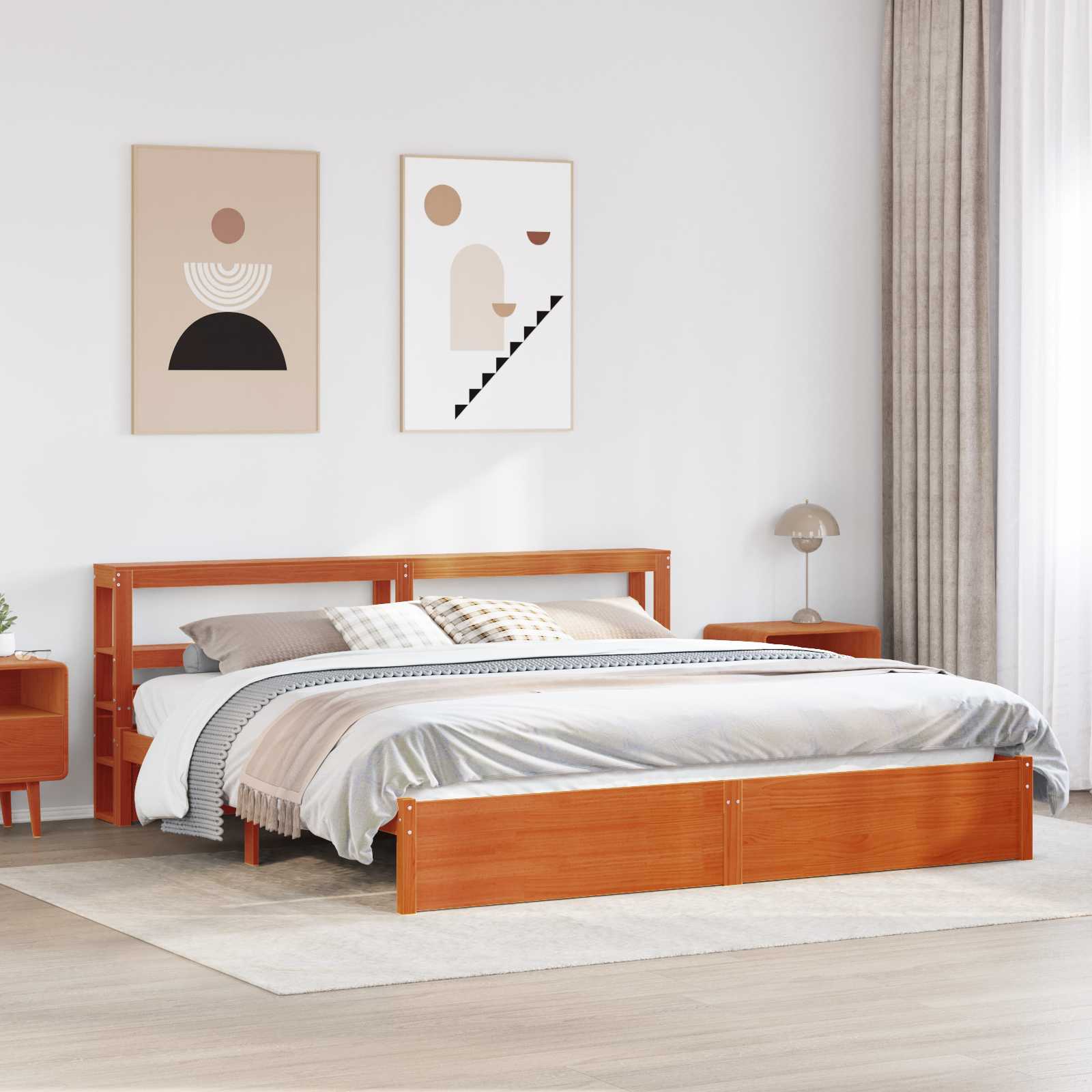 Bettrahmen mit Regal Wachsbraun 180 x 200 cm Massivholz Kiefer