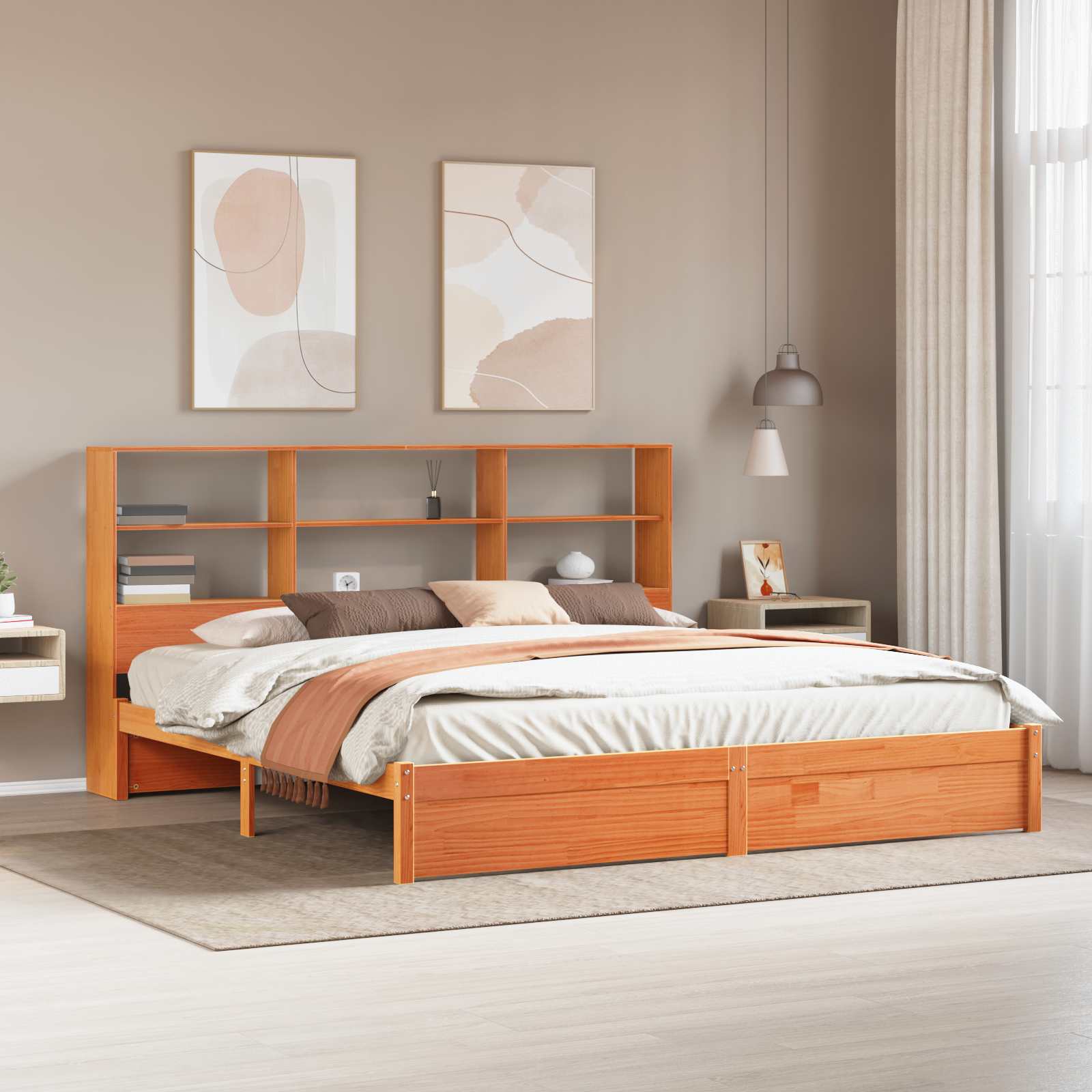 Bettgestell mit Aufbewahrungskopfteil Wachsbraun 180 x 200 cm