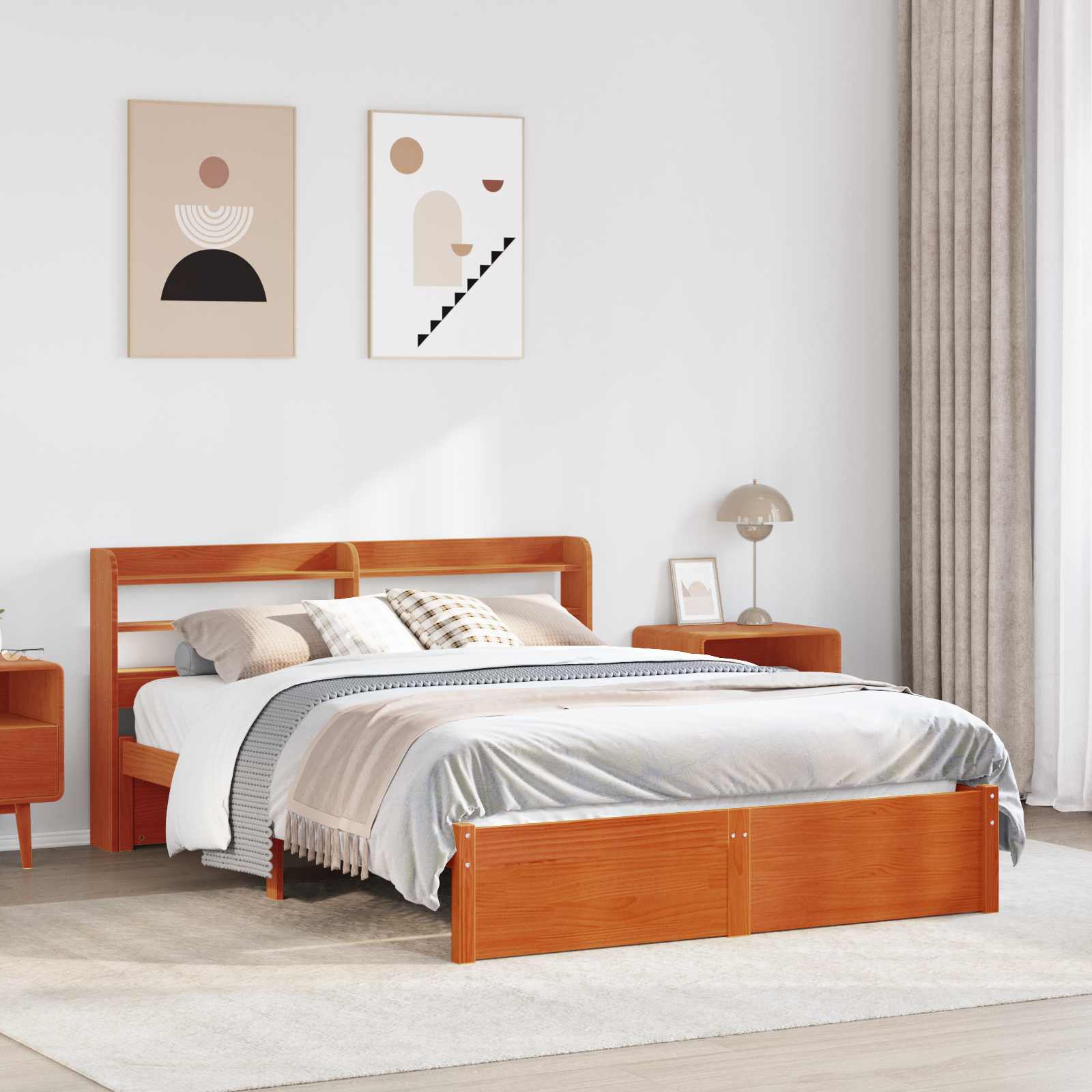 Bettrahmen mit Regal Wachsbraun 150 x 200 cm Massivholz Kiefer