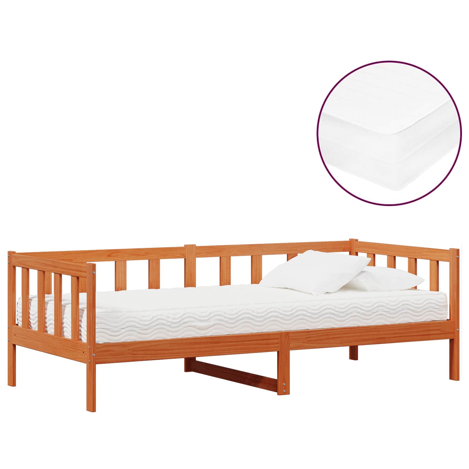 Tag-Bett mit Kopfteil Wachsbraun und Weiß 90 x 200 cm