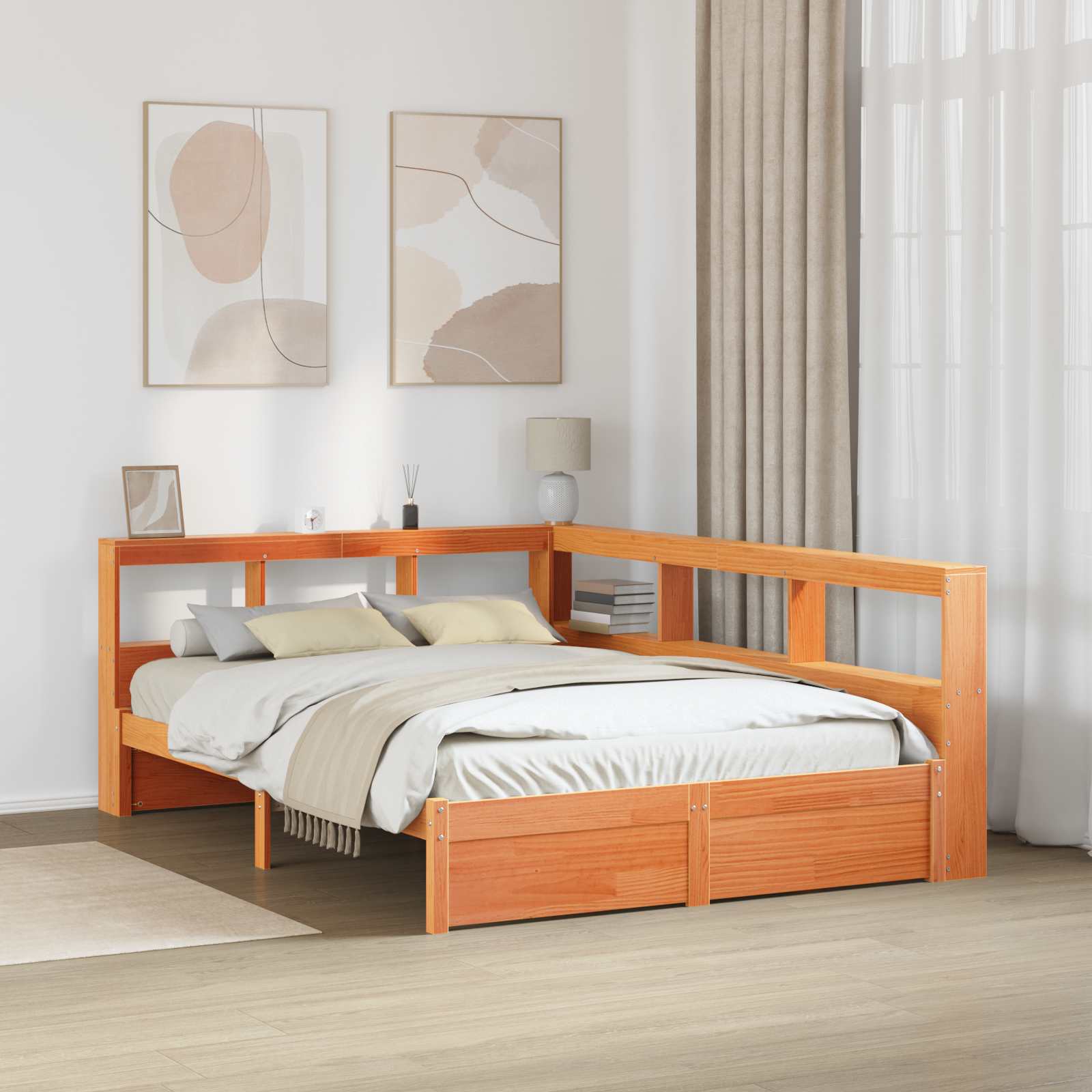 Bücherregal-Bett Uni 2 stk. Wachsbraun 200 x 140 cm