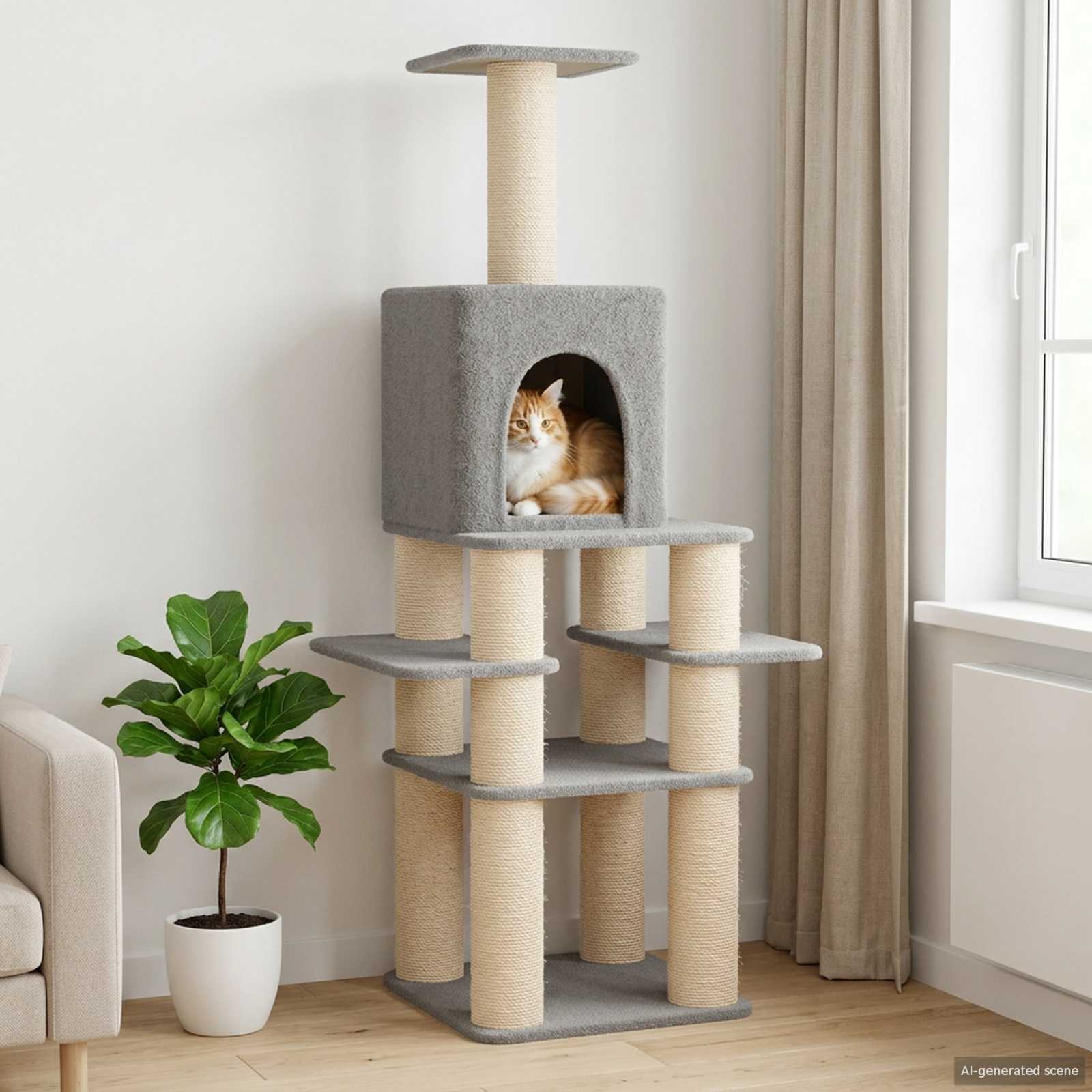 Katzennbaum mit Sisal-Kratzsäulen Hellgrau 180 cm