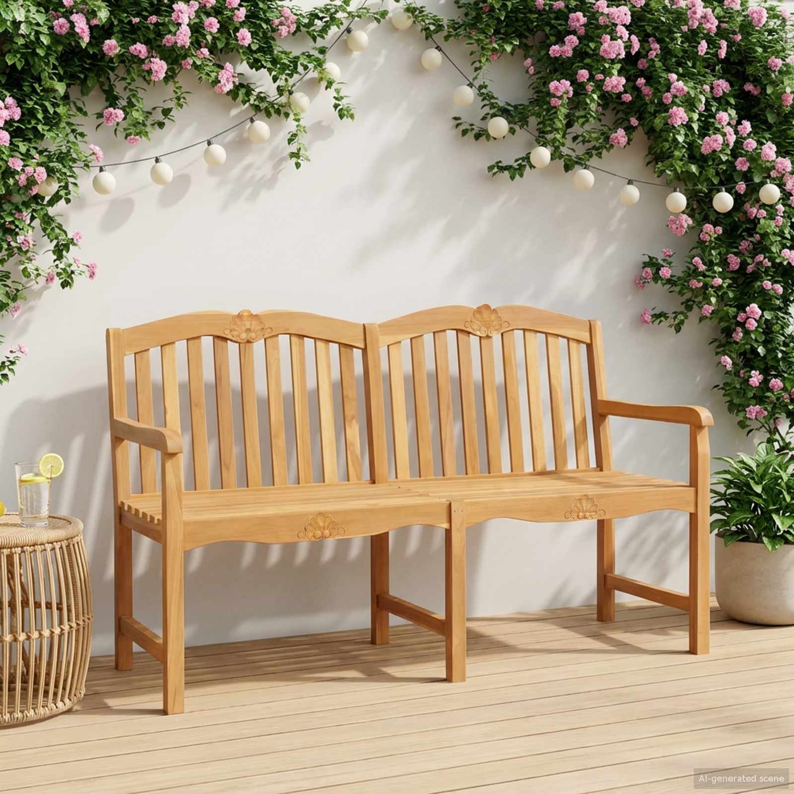 Handgefertigte Rosenbank 150 x 60,5 x 95 cm Massivholz Teak