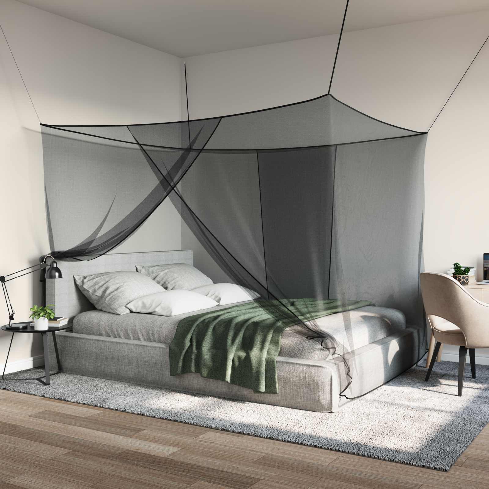 Moskito-Netz für das Bett 3 stk. 156 Mesh Schwarz Polyester