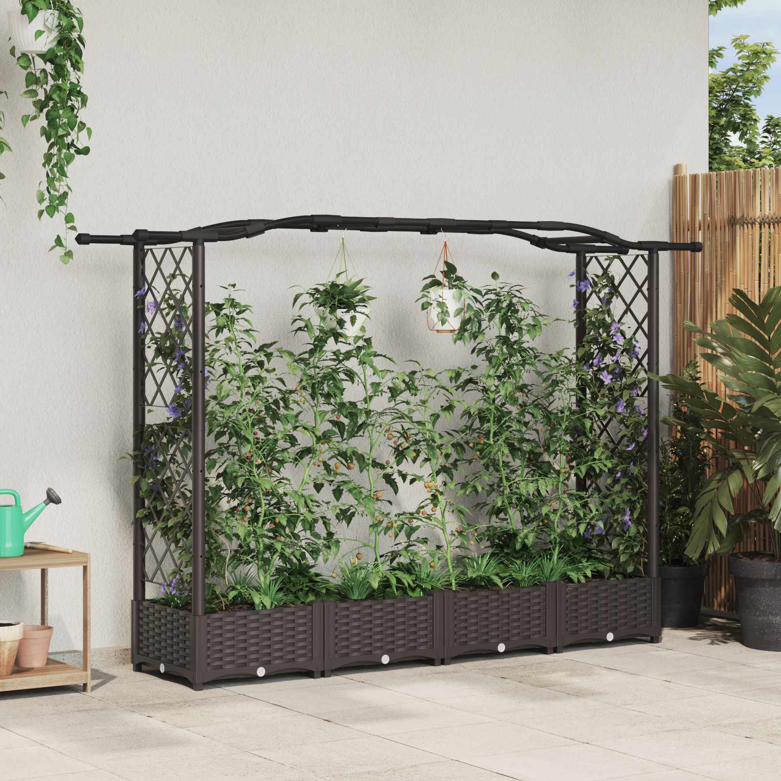 Hochbeet mit Rankgitter und Dach Braun 207 x 40 x 123 cm PP