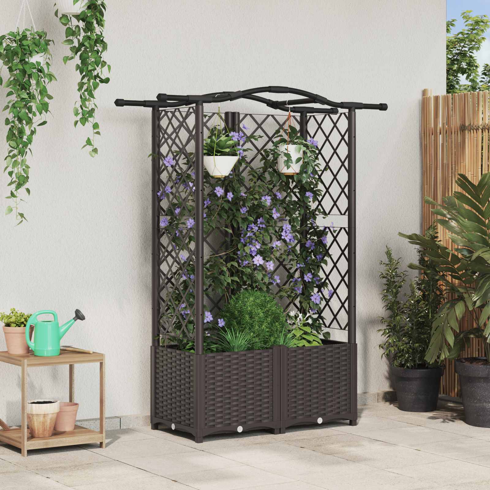 Hochbeet mit Rankgitter und Dach Braun 122 x 40 x 138 cm PP