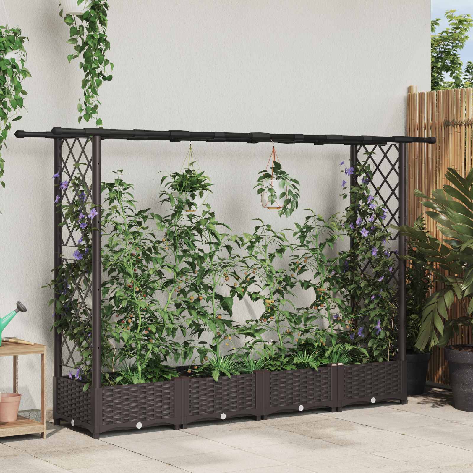 Hochbeet mit Rankgitter und Dach Braun 203 x 40 x 121 cm PP