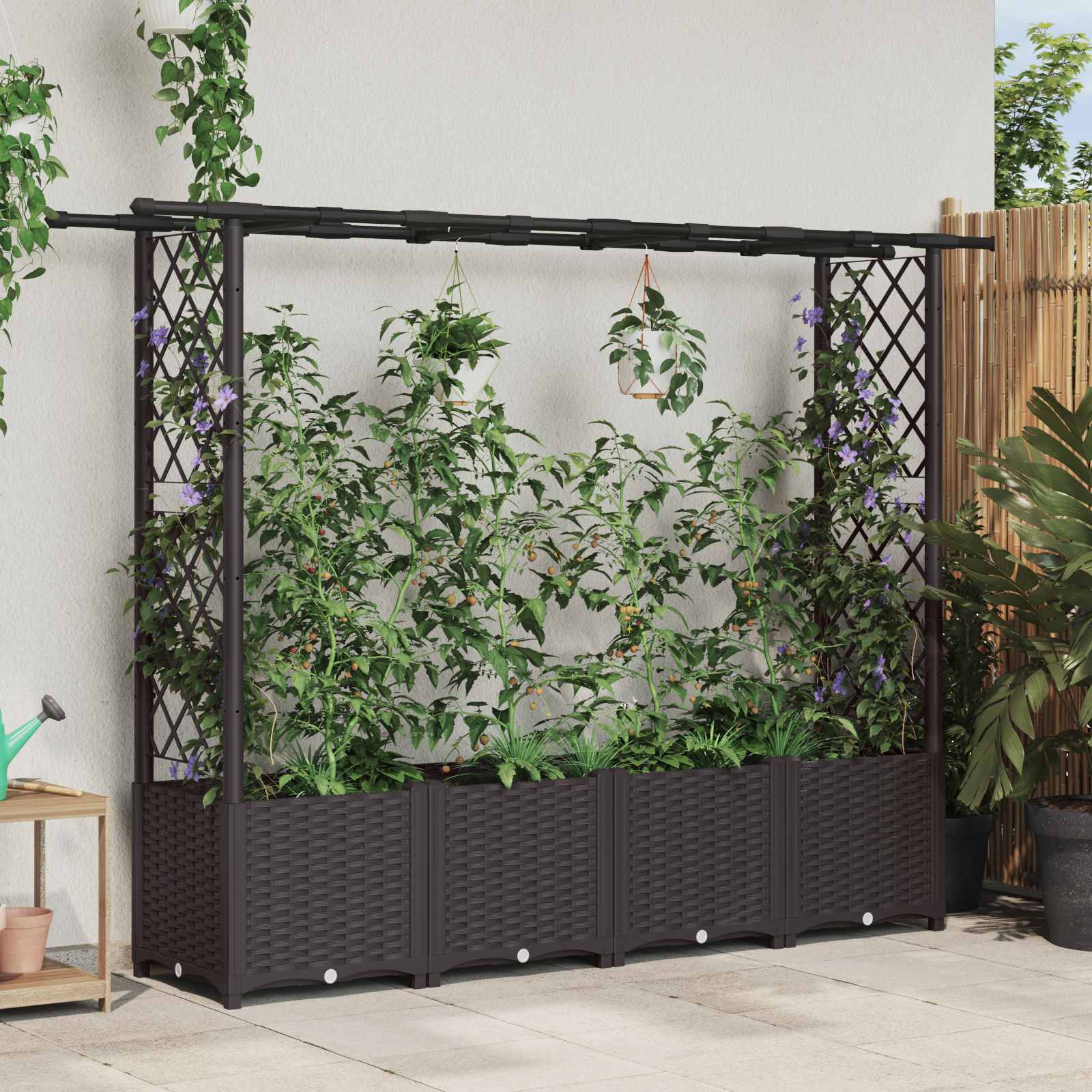Hochbeet mit Rankgitter und Dach Braun 203 x 40 x 136 cm PP