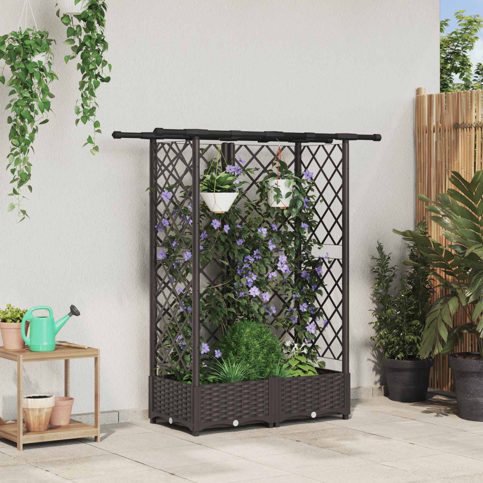 Hochbeet mit Rankgitter und Dach Braun 124 x 40 x 121 cm PP