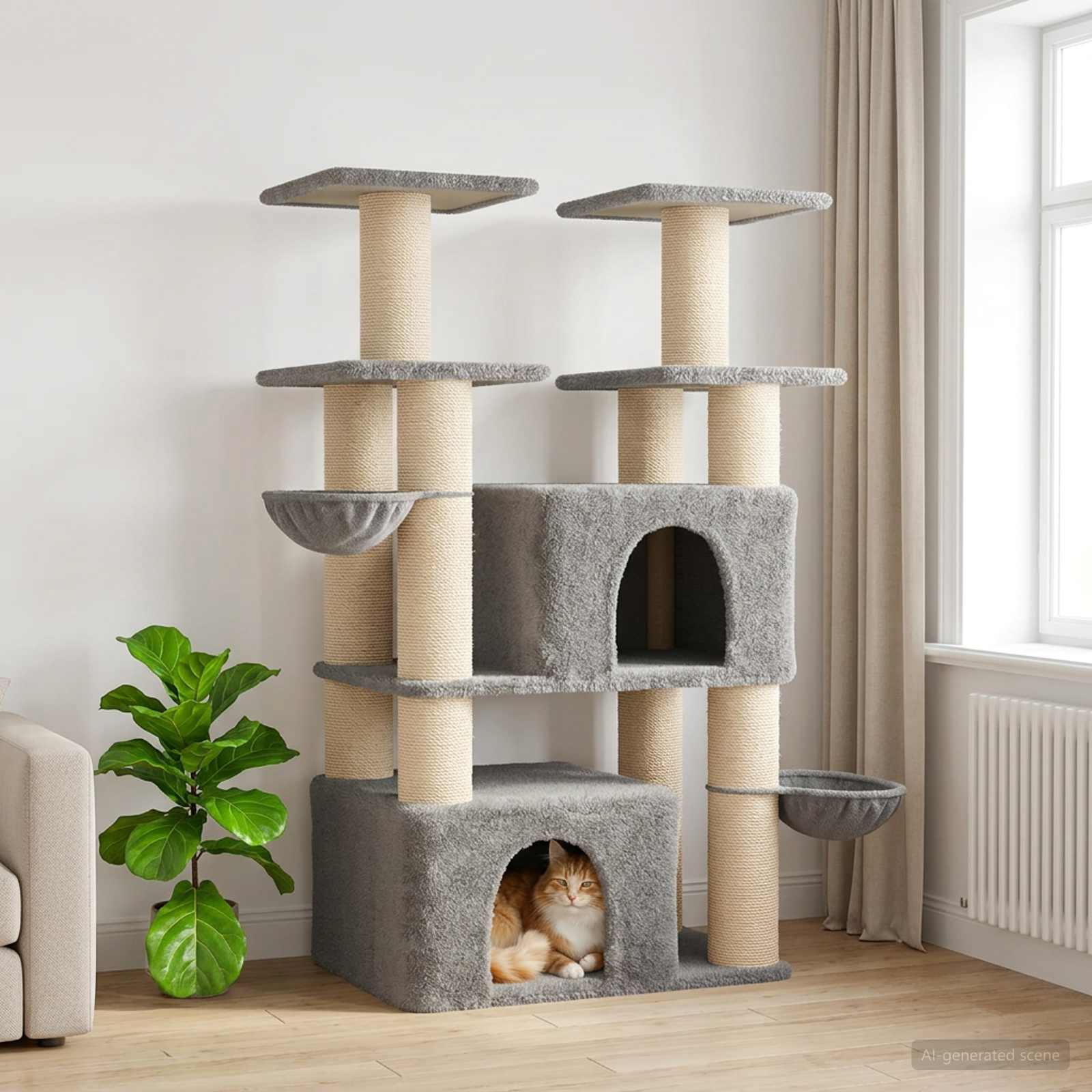 Katzennbaum mit Sisal-Kratzsäulen Hellgrau 147 cm 2 stk.