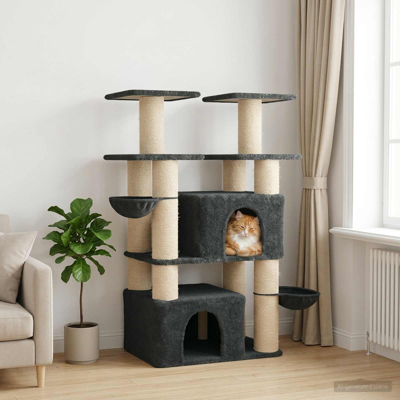 Katzennbaum mit Sisal-Kratzsäulen Dunkelgrau 147 cm 2 stk.