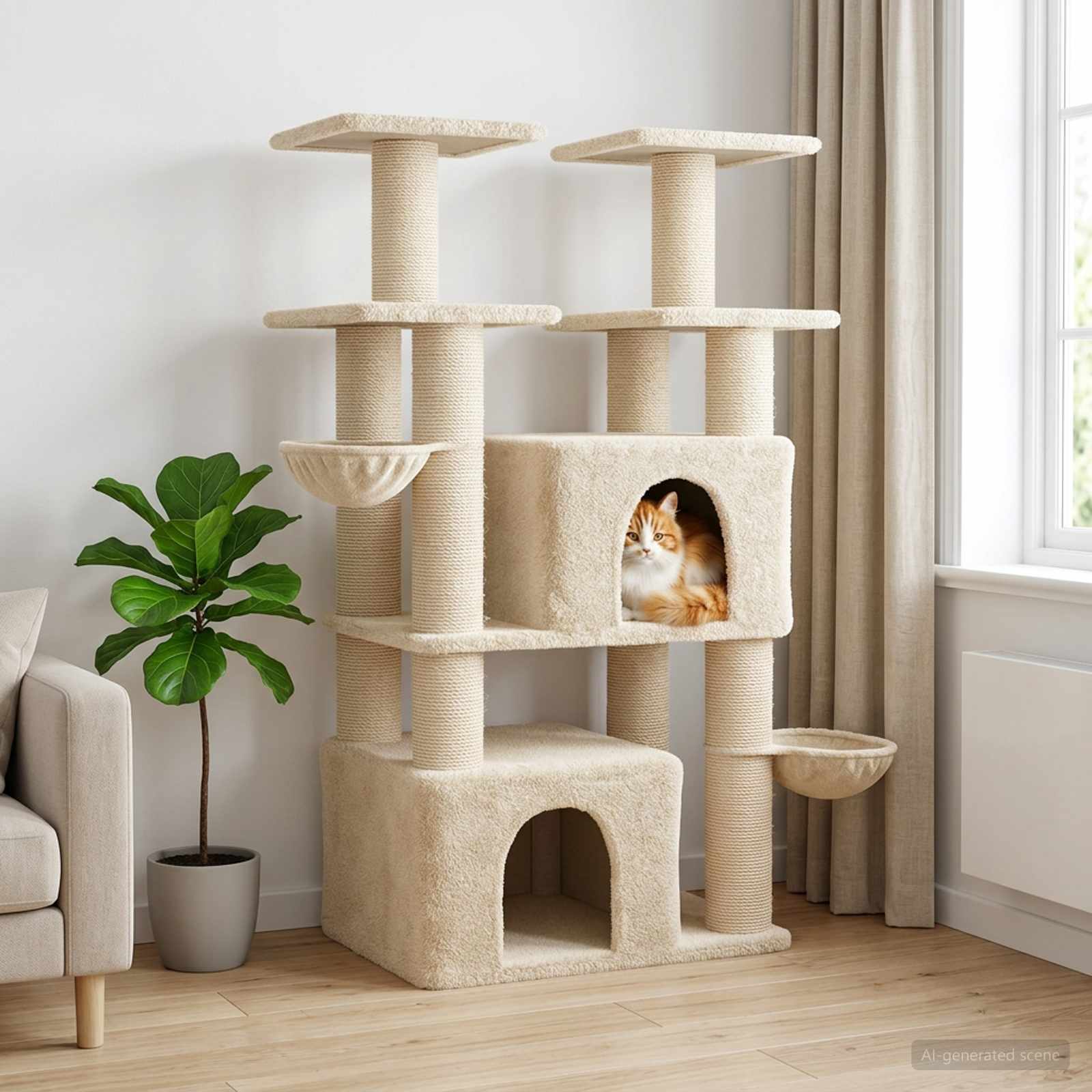 Katzennbaum mit Sisal-Kratzsäulen Creme 147 cm 2 stk.