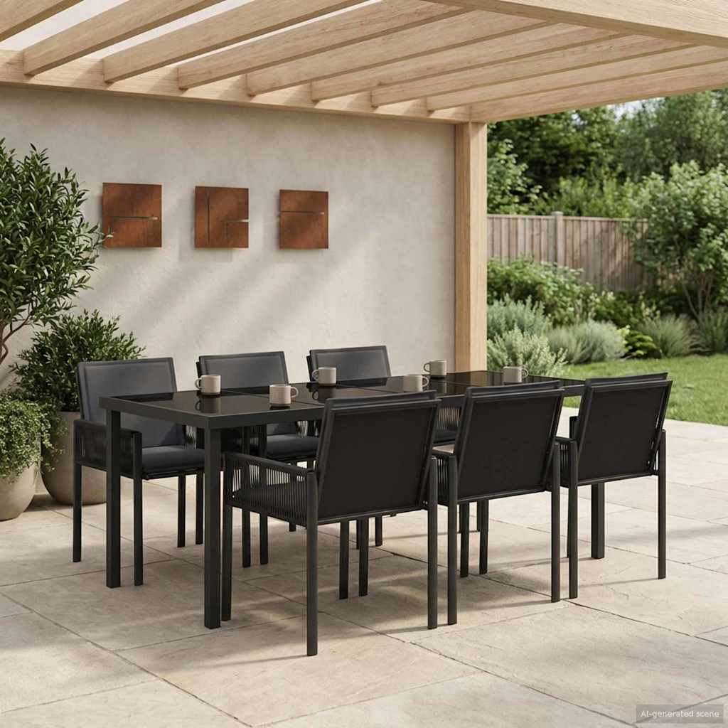 Garten Essgruppe 19 stk. Schwarz Poly-Rattan