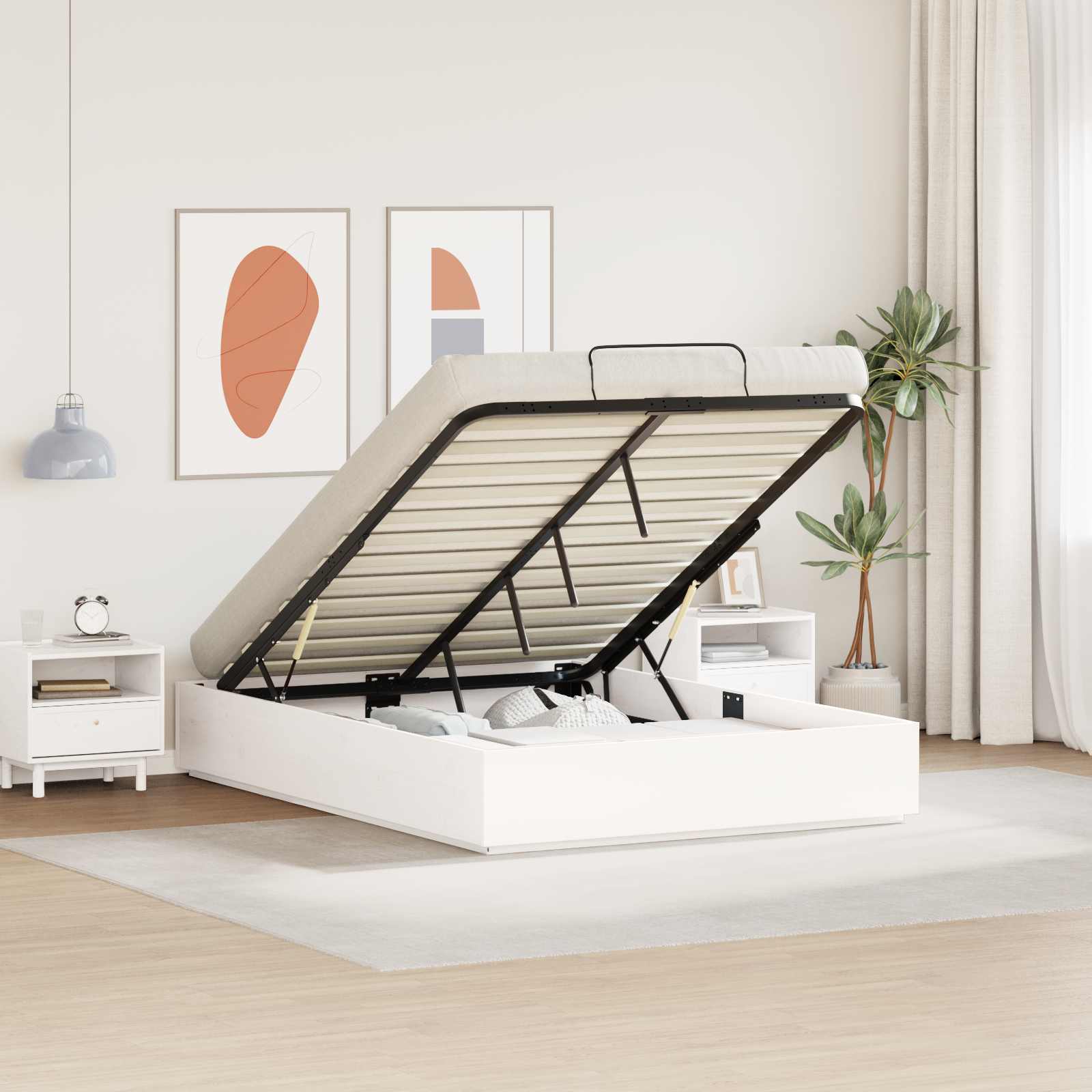 Ottoman-Bettgestell mit Stauraum Weiß 135 x 190 cm