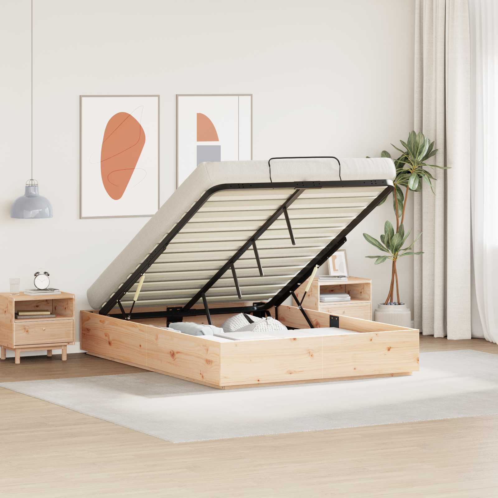 Ottoman-Bettgestell mit Stauraum Natur 150 x 200 cm
