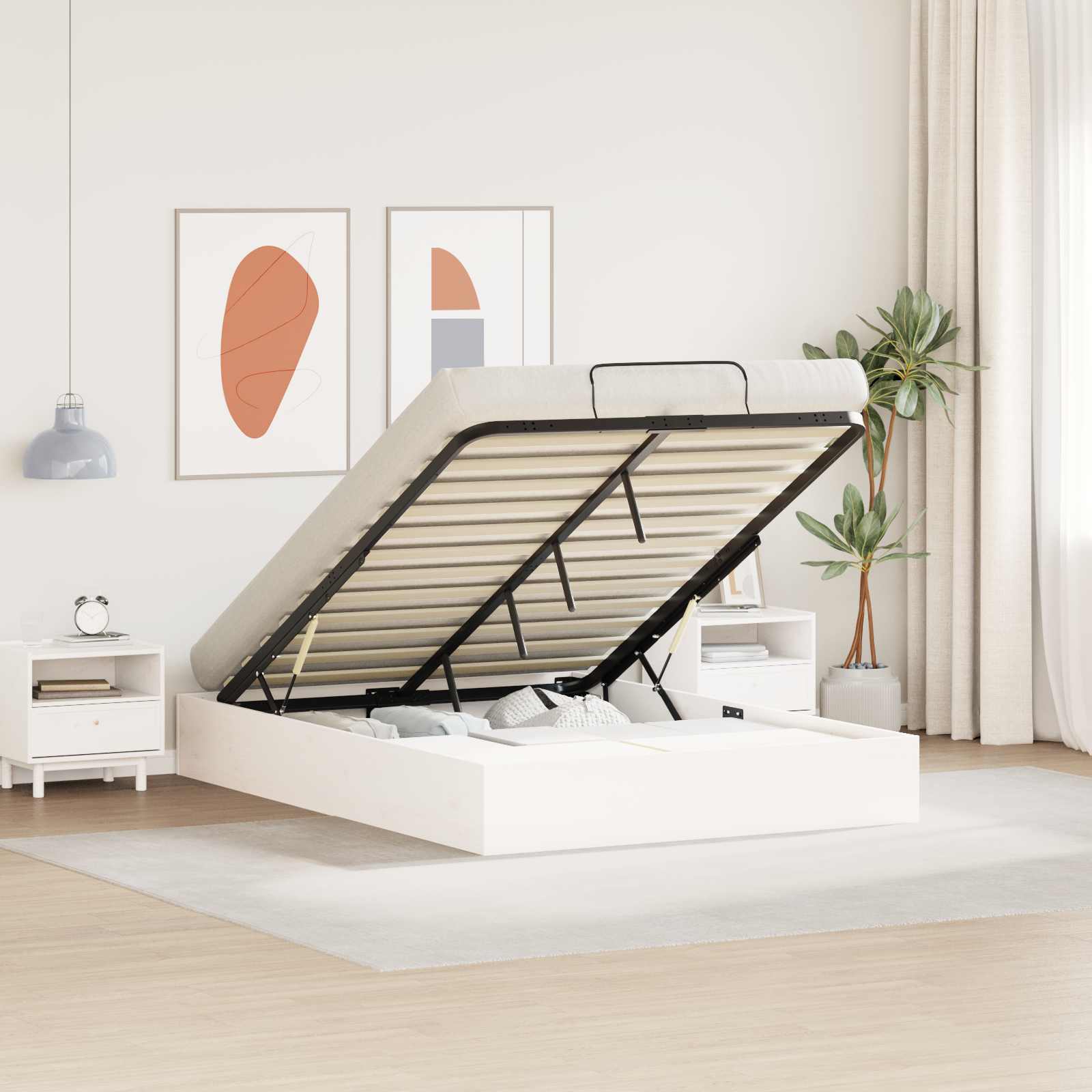 Ottoman Bettgestell mit Stauraum Weiß 150 x 200 cm