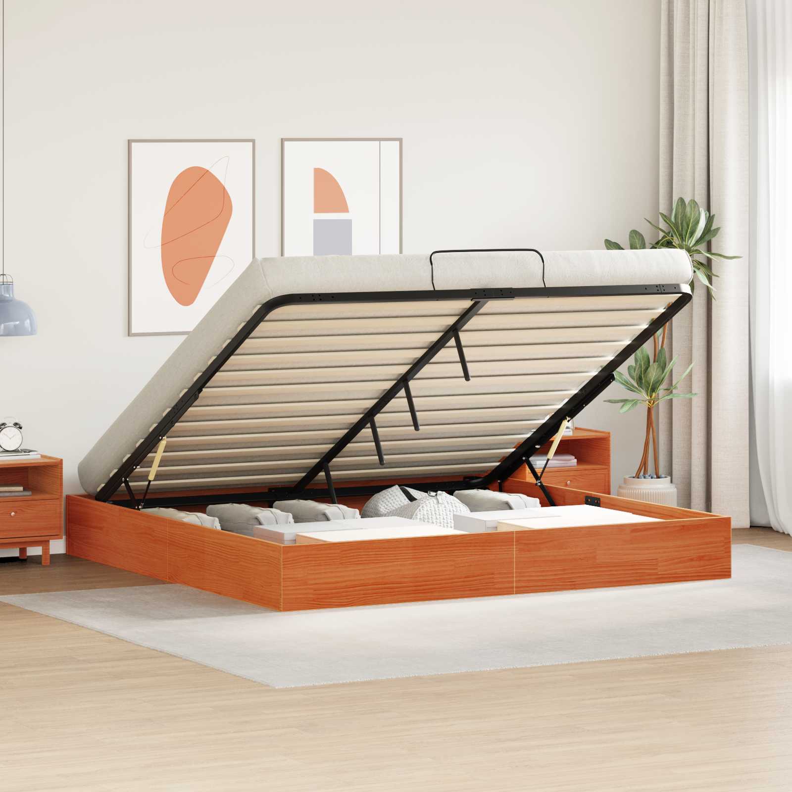 Ottoman Bettgestell mit Stauraum Wachsbraun 200 x 200 cm