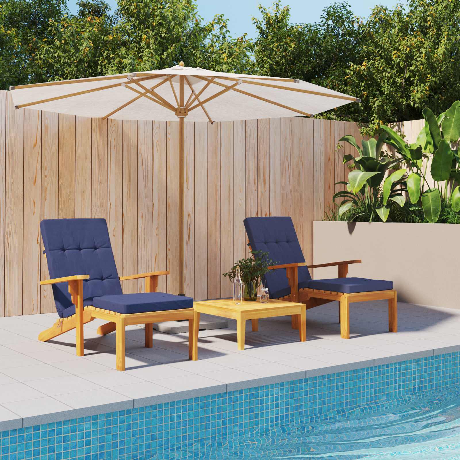 Outdoor-Kissen 2 stk. Stoff Marineblau 180 x 55 x 7 cm