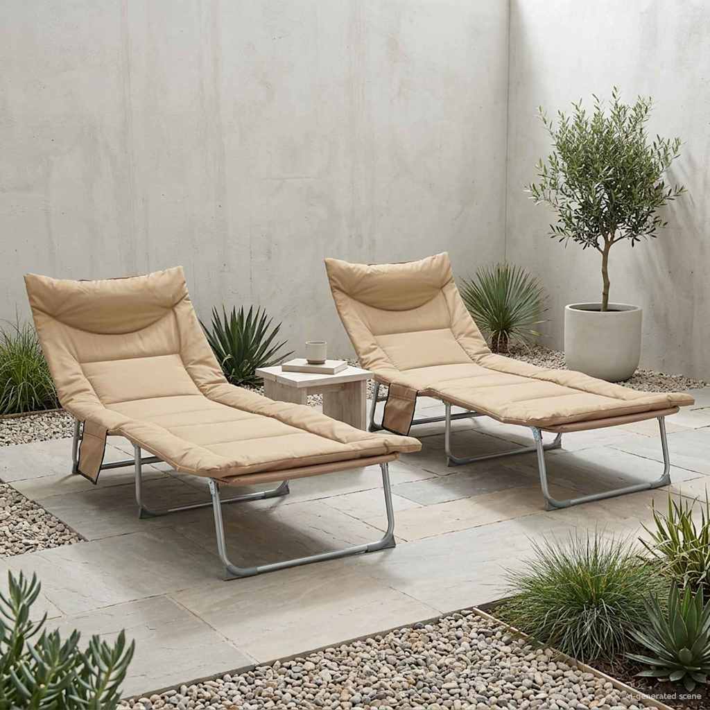 Klappbare Sonnenliege mit Kissen 2 stk. Beige